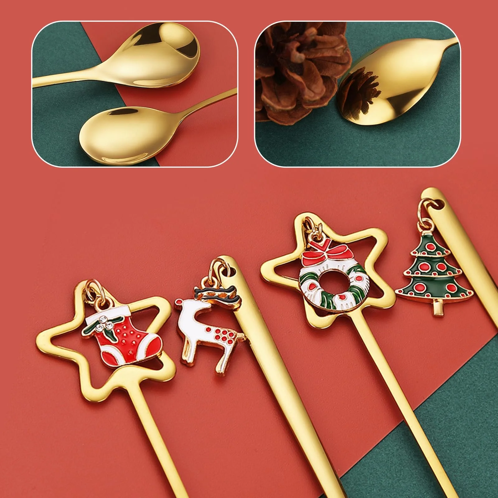 Набір Різдвяних Ложок, 4 шт, Нержавіюча Сталь, 14.5 см, фото №5