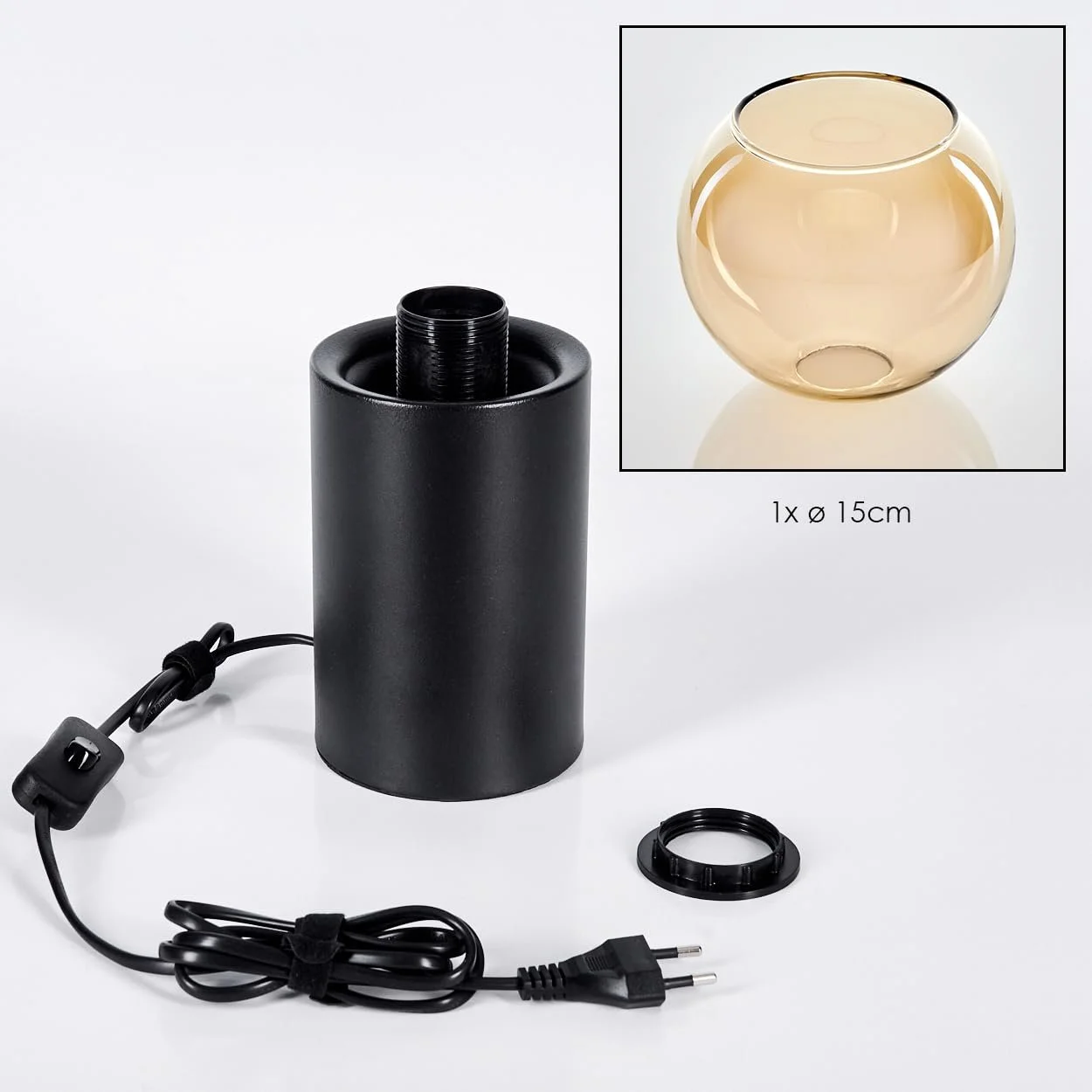 Настільна лампа HOFSTEIN Koyoto метал/скло Ø 15 см E27 Чорний/Бурштиновий, фото №5