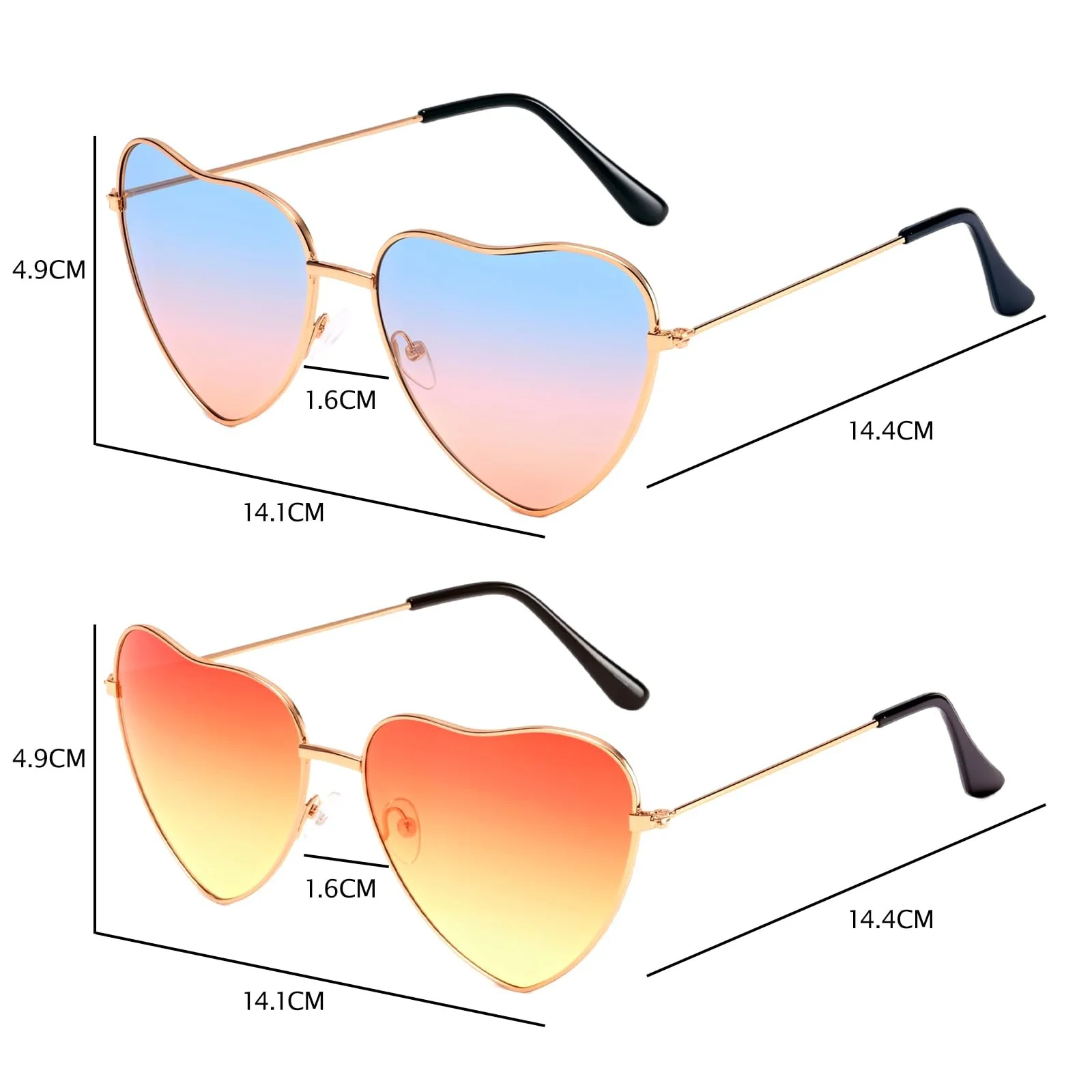 Сонцезахисні окуляри у формі серця MKKZLPN, золота оправа, блакитні, 2 шт, фото №2