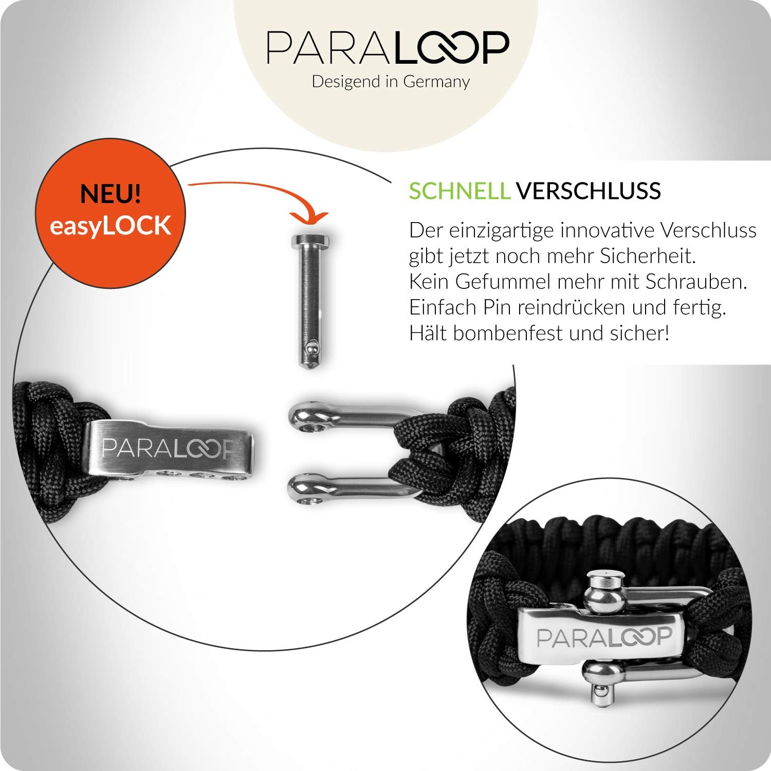 Браслет Paracord PARALOOP® з підвіскою та свистком - аварійний трос - набір для виживання - застібка з нержавіючої сталі, фото №5