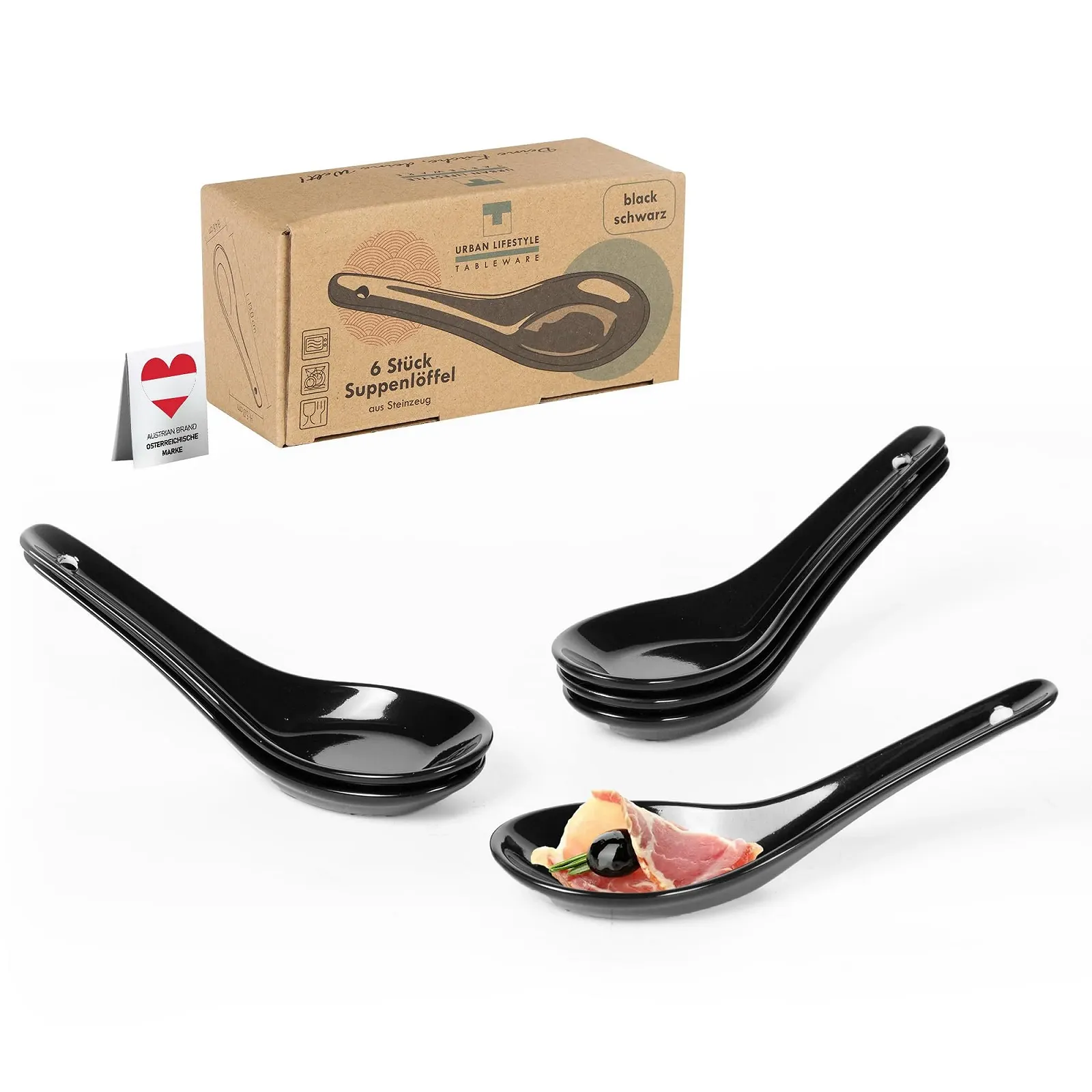 Ложка Urban Lifestyle 6 штук, порцеляна, чорний, фото №1
