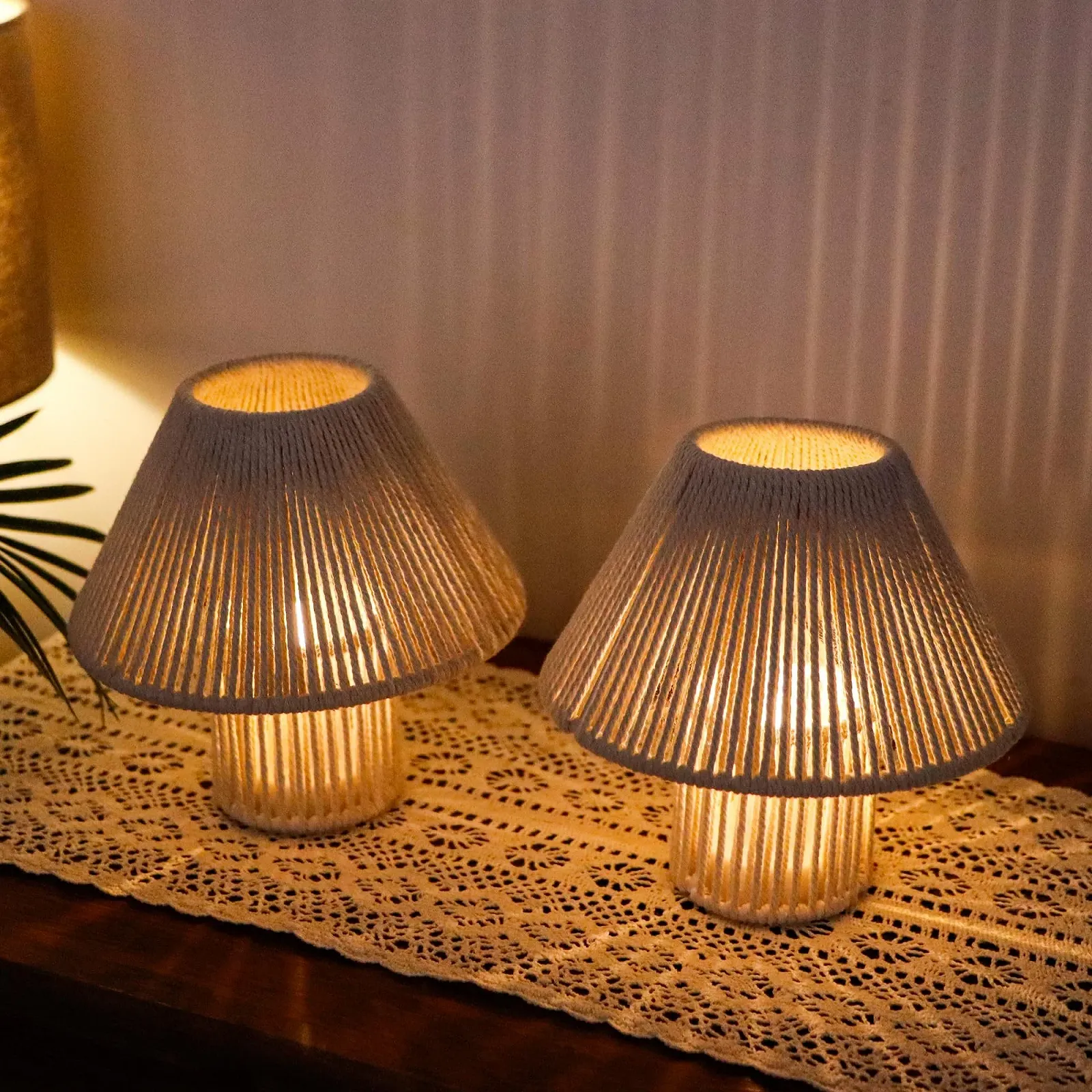 Настільна лампа TRIROCKS LED плетена бавовняна мотузка 18 см на батарейках Набір з 2 шт. Boho, фото №7