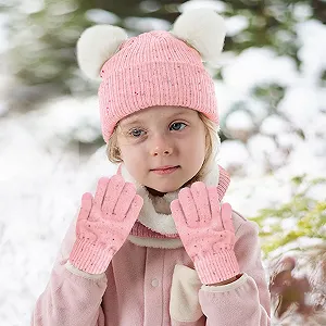 Шапка детская зимняя с двумя помпонами JFAN, с ушками, вязаная, флисовая, хлопковая, теплая, милая synthetic.ua - Фото 1