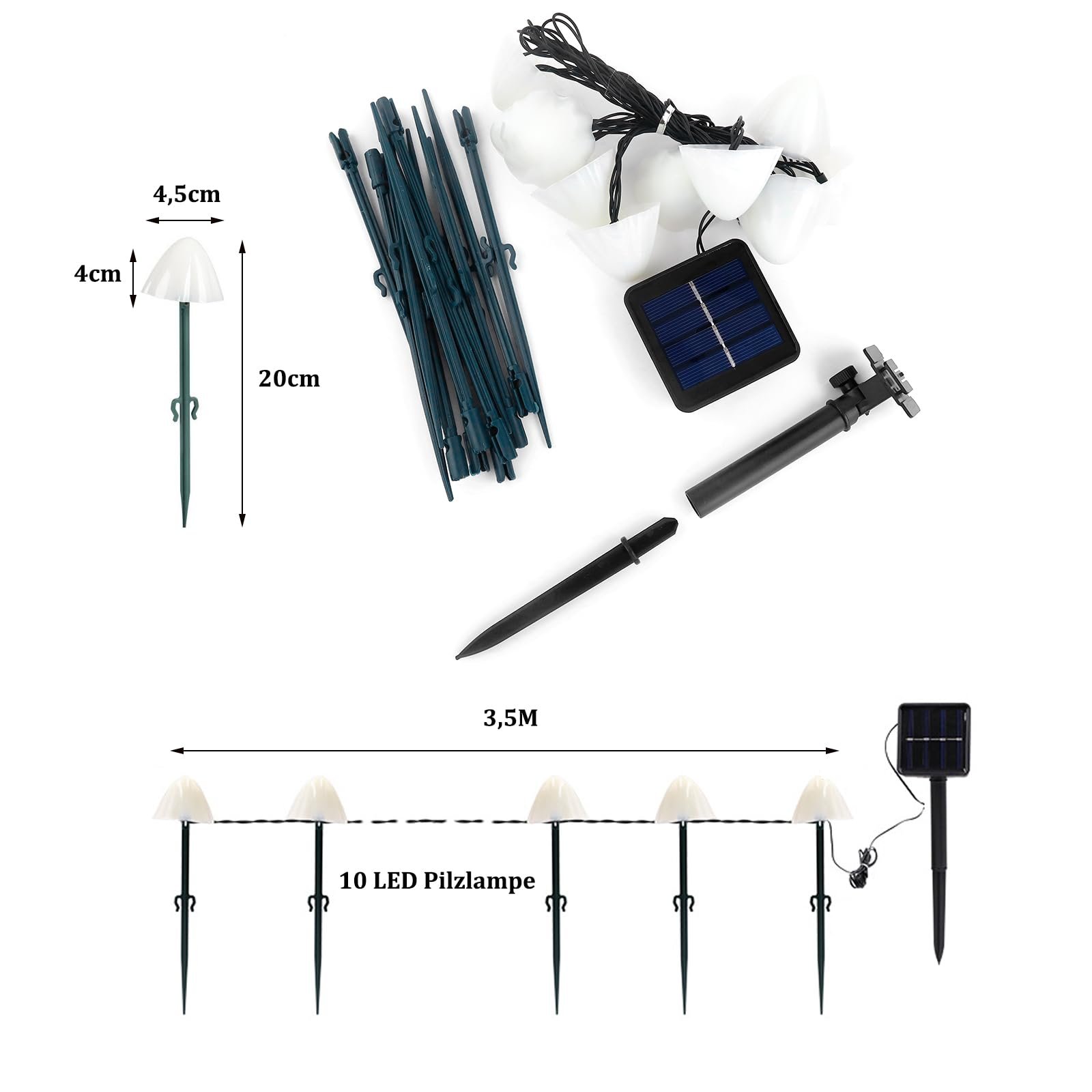 Гирлянда ENLACE, 10 LED, 3.5 м, в форме грибов, солнечная, для сада, теплая, фото №2