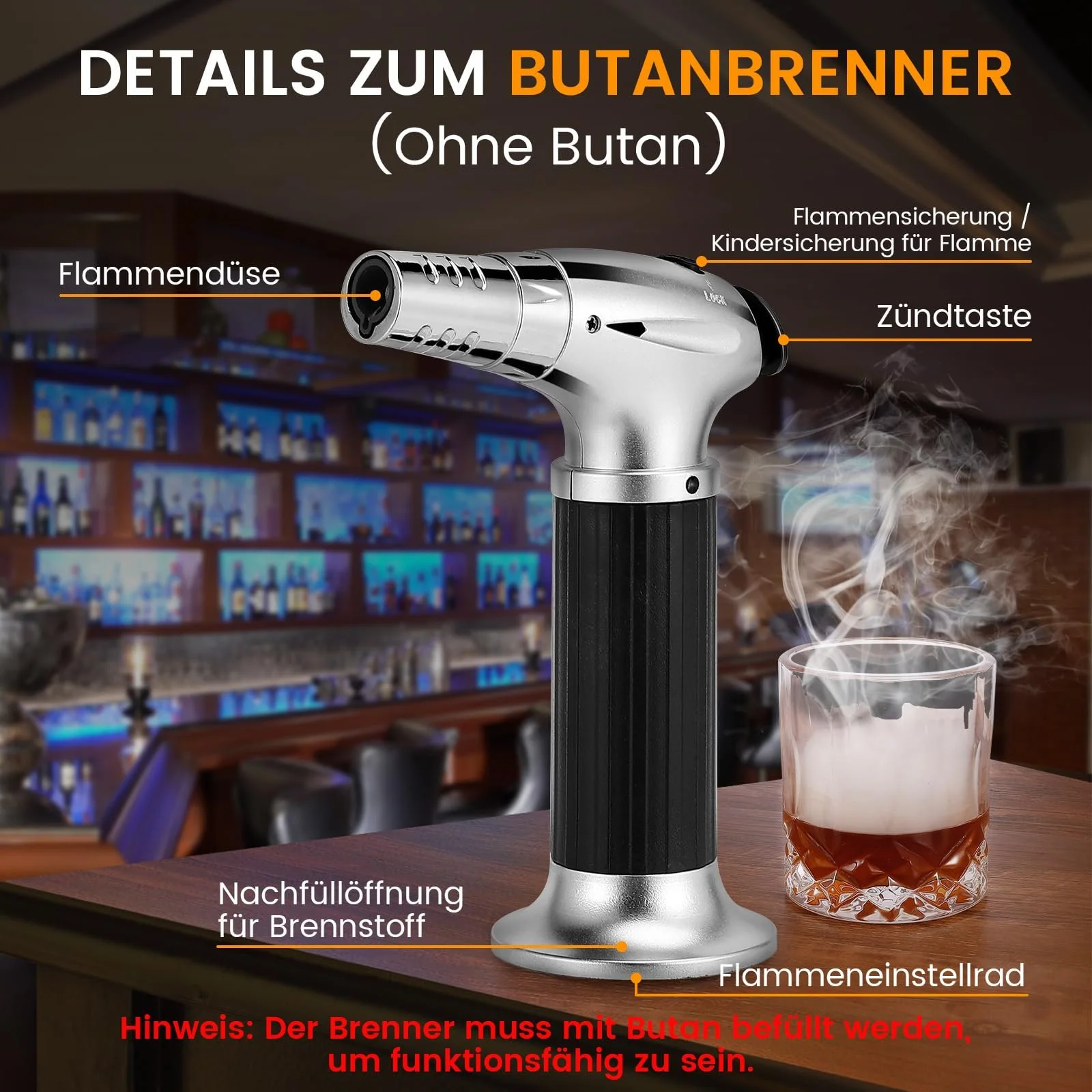 Набор для копчения виски коктейлей с горелкой, 6 видов щепы, 2 стакана для виски, 2 формы для льда, фото №4