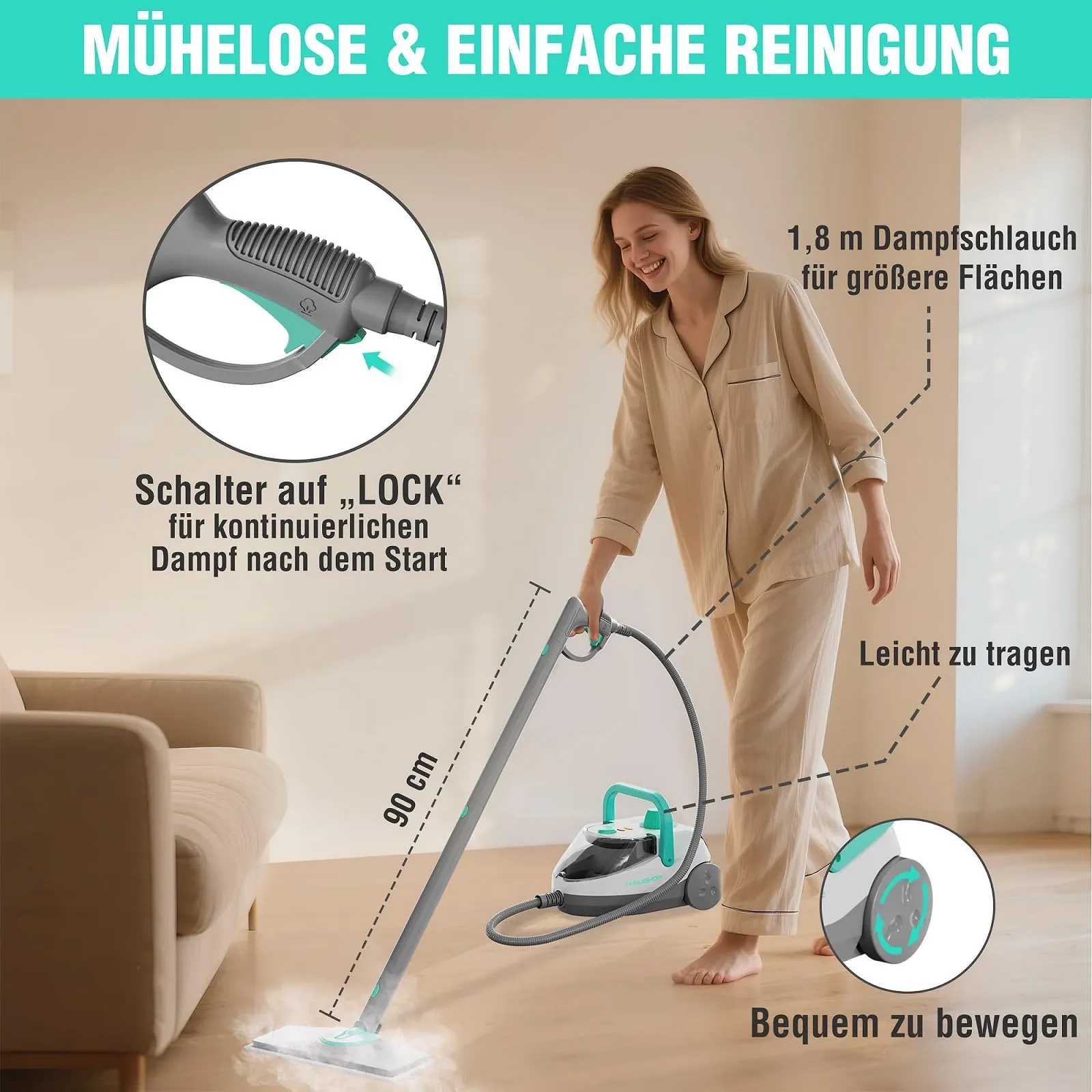 Пароочисник HAUSHOF 1800 Вт 1.5 л 4 бар 17 аксесуарів 3 м кабель, фото №5