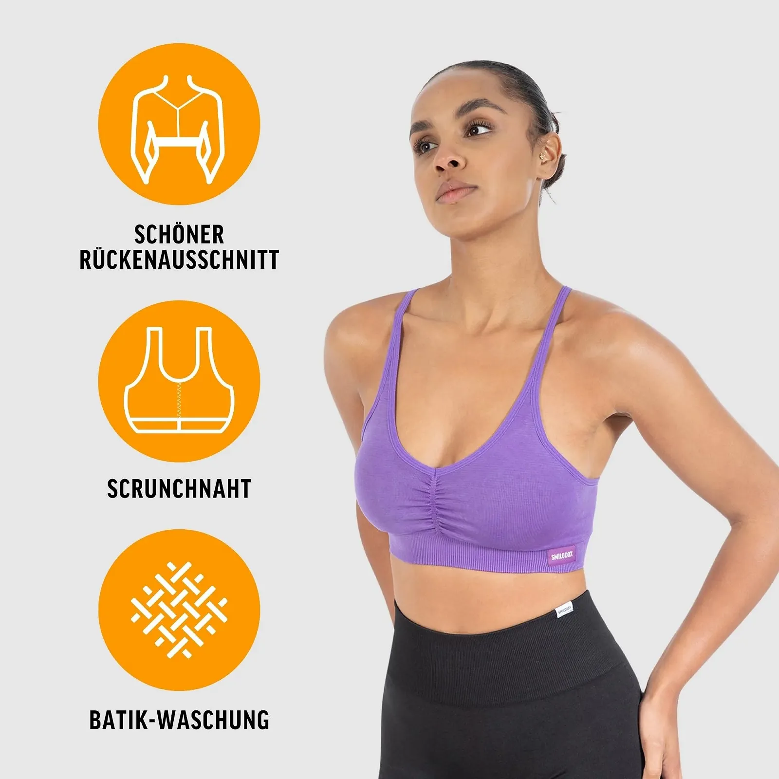 Спортивный бюстгальтер-топ SMILODOX Batik Scrunch Icon Shaped Fit непрозрачный пуш-ап V-образный вырез без косточек съемные чашки регулируемые бретели, фото №2