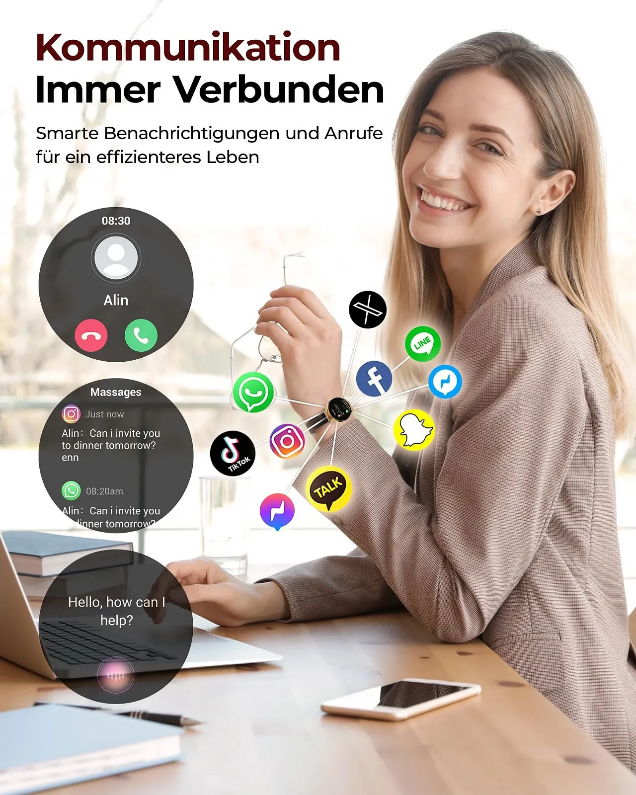 Жіночий Смарт-годинник Круглий Чорний Золотий, фото №4