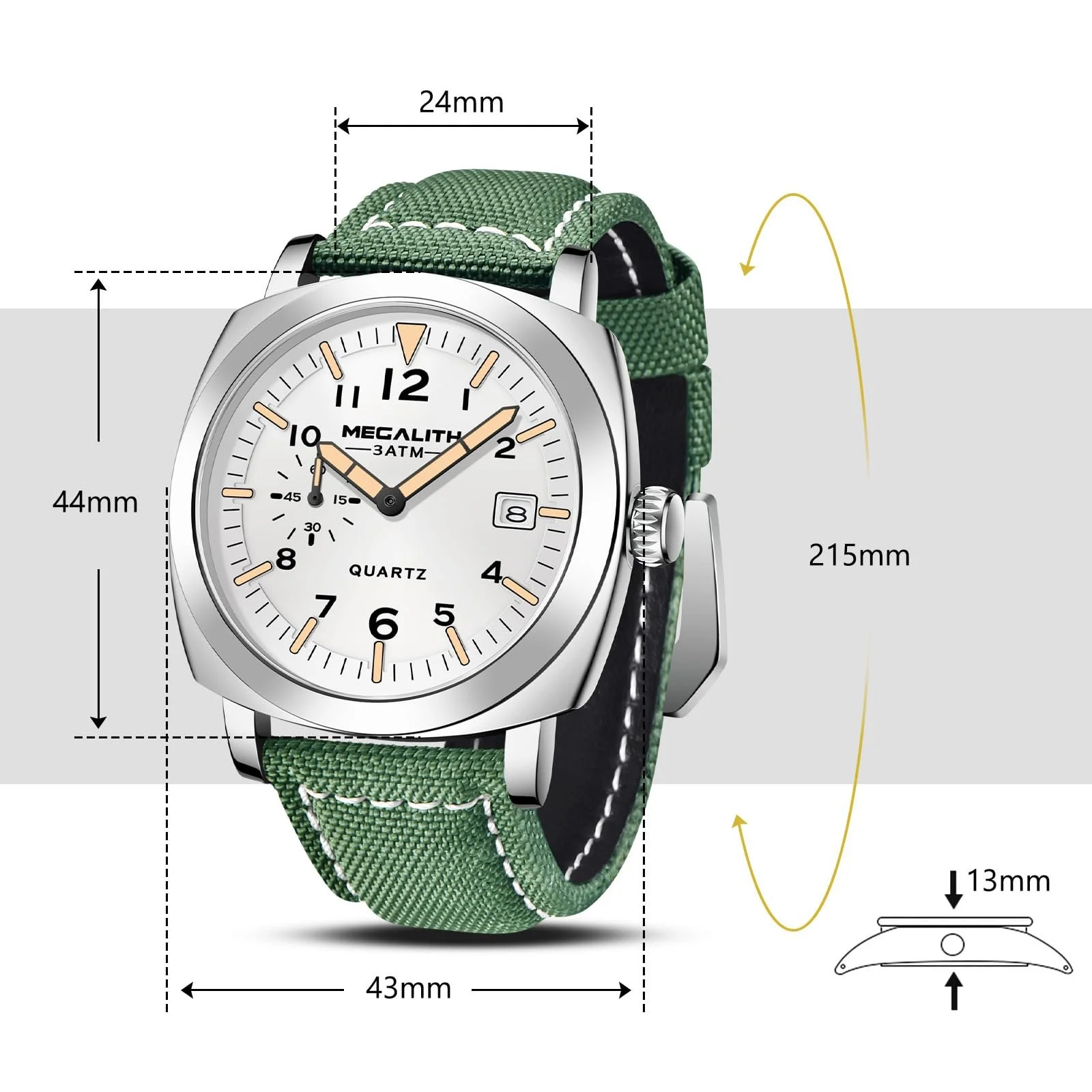 Годинник MEGALITH Кварцовий Аналоговий Чоловічий Водонепроникний Срібний Спортивний, фото №7