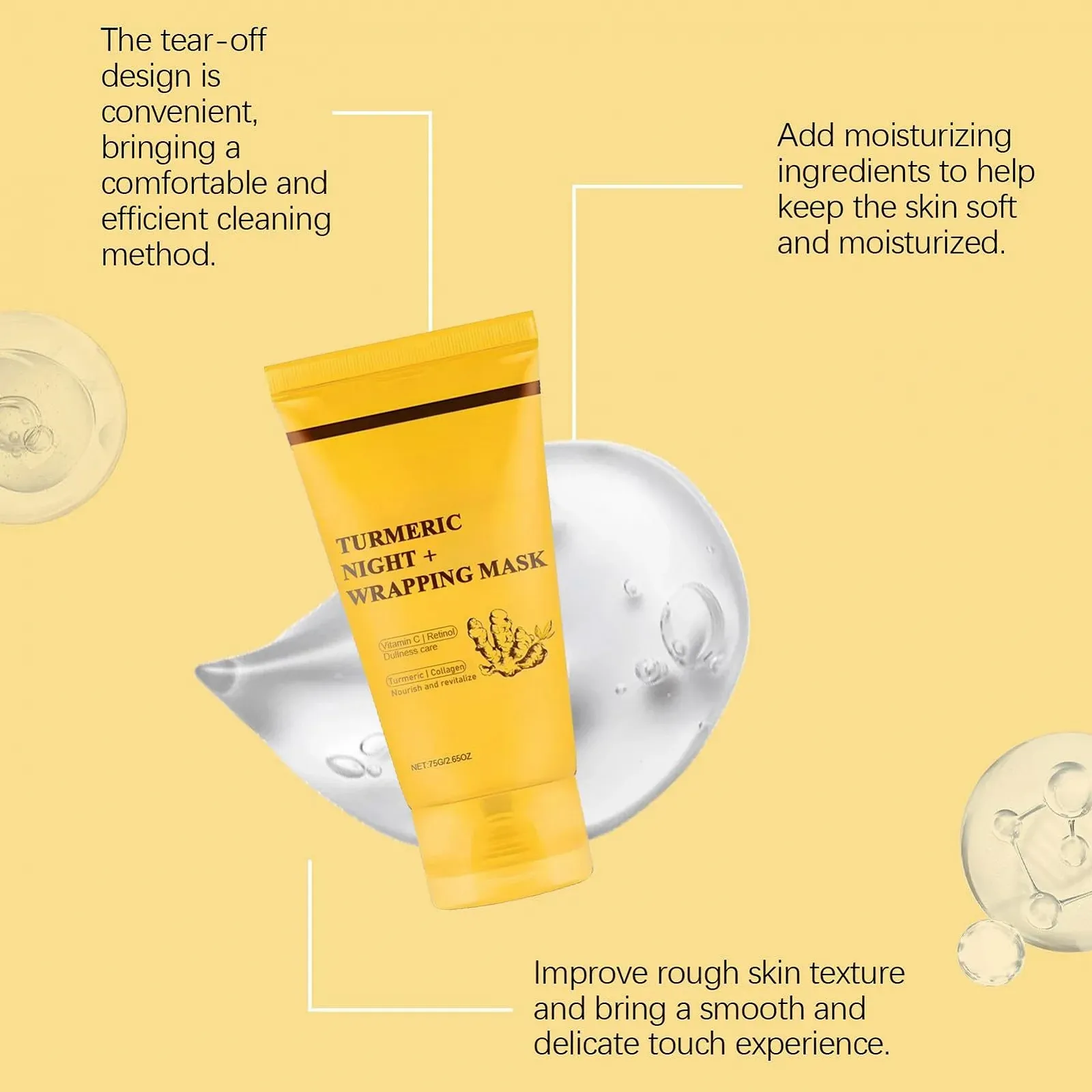 Маска для лица Iouyjiu Overnight Wrapping, ночная увлажняющая маска для сияющего цвета лица с куркумой, улучшает эластичность кожи, 5,08 x 2,48 дюймов, фото №8