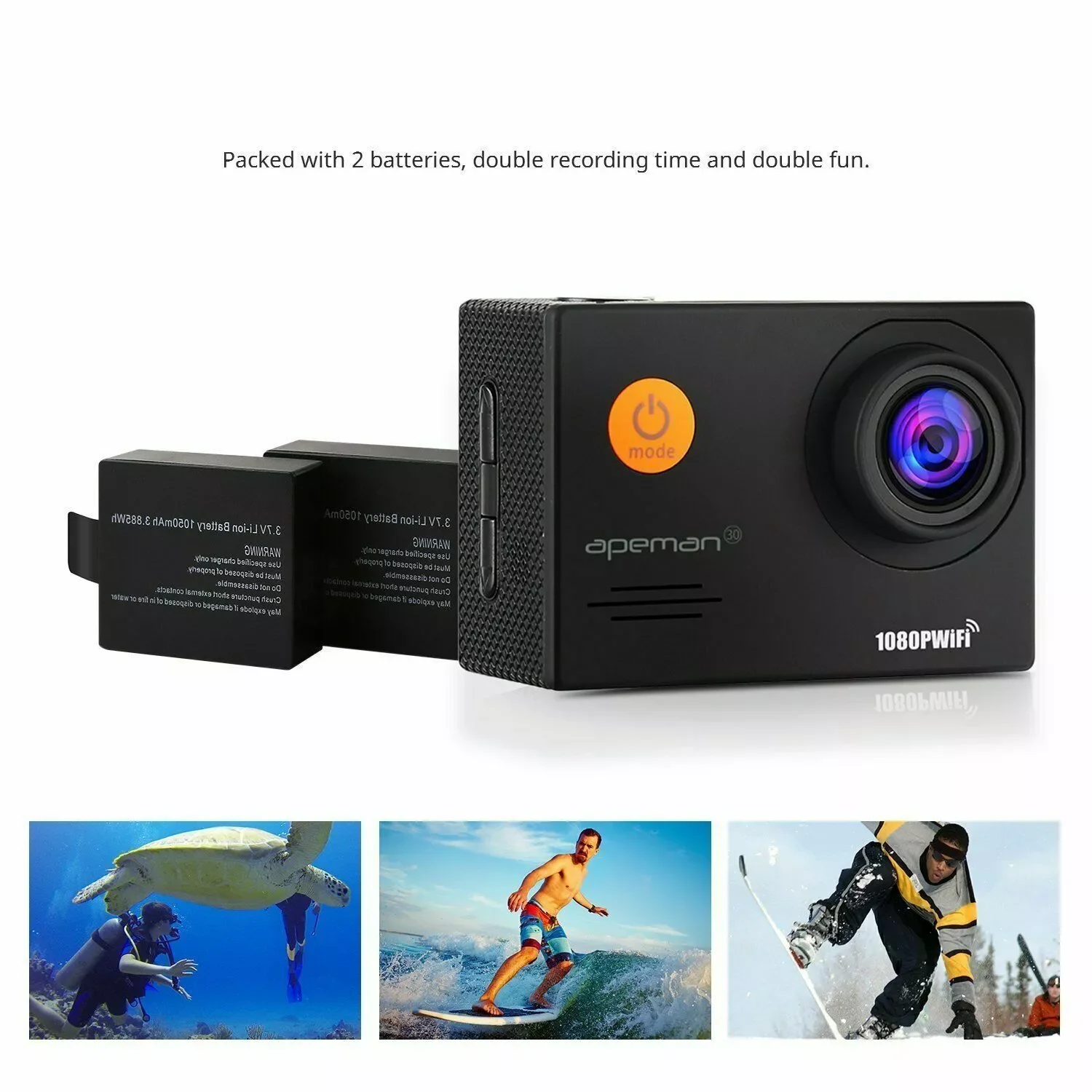 Екшн-камера APEMAN A70  / 170° / 14Мп / Full HD  / 60fps / Wi-Fi / Вологозахищена / Чорна, фото №3 Екшн-камера APEMAN A70  / 170° / 14Мп / Full HD  / 60fps / Wi-Fi / Вологозахищена / Чорна, фото №3