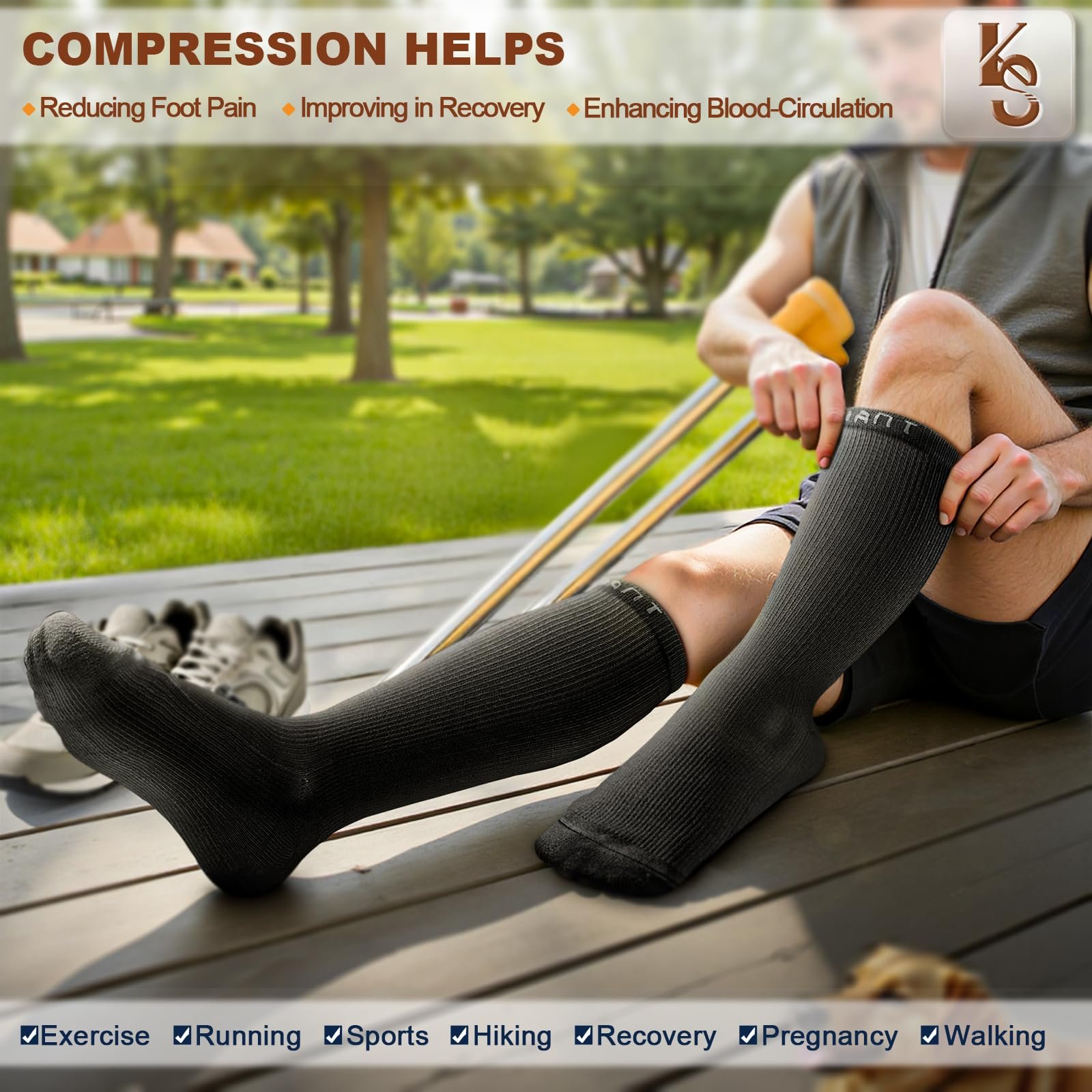 Компрессионные чулки KEMISANT 3 пары, компрессионные носки для женщин и мужчин, поддерживающие гольфы для бега, спорта, полетов, путешествий, фото №6