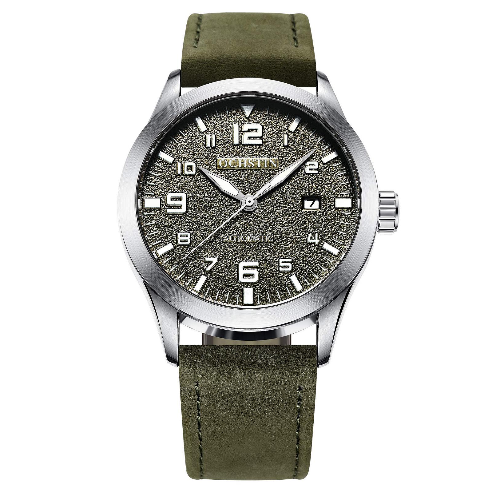 Чоловічий годинник OCHSTIN Automatic Military Date Leather Mechanical Green Ribbon, фото №1