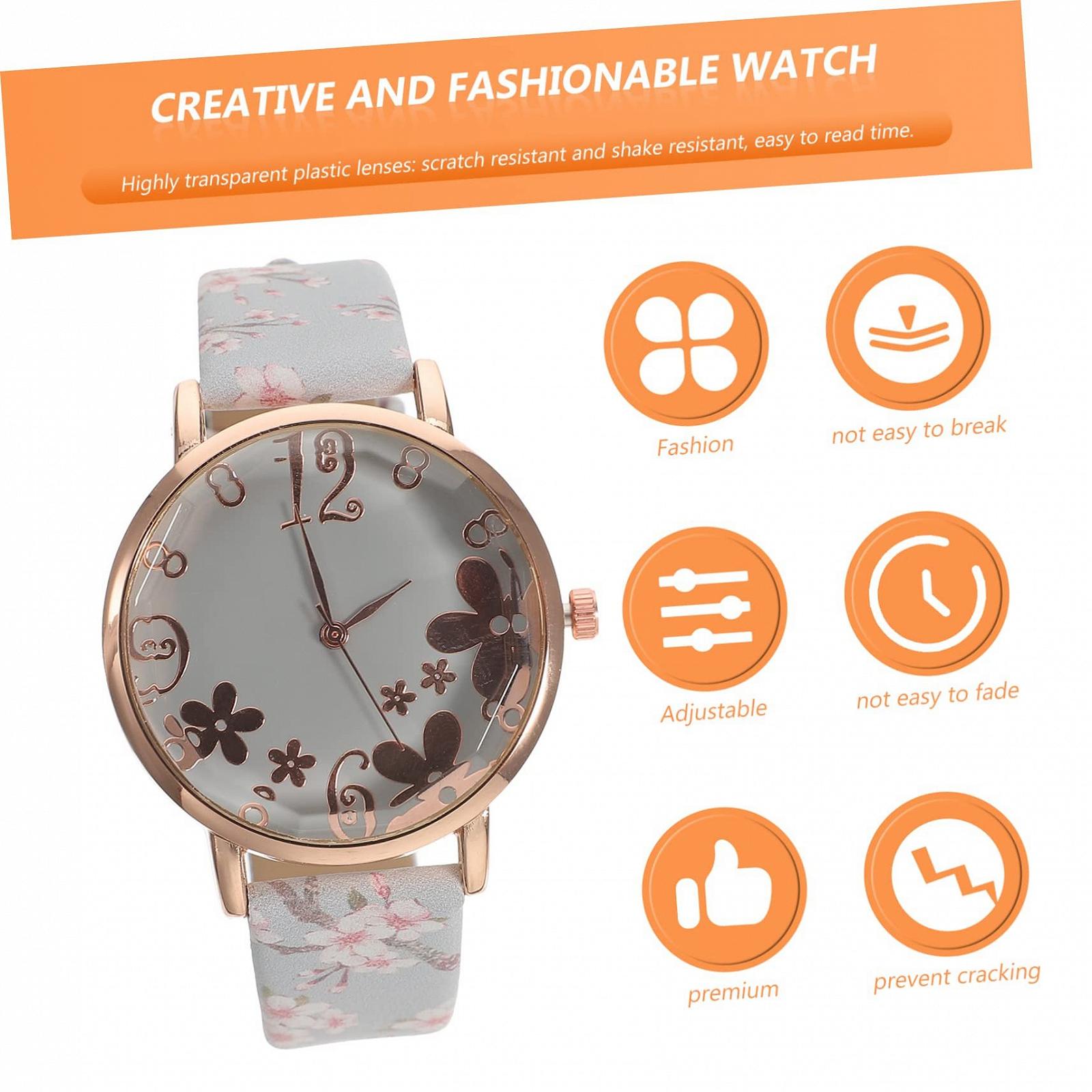 Кварцовий годинник PartyKindom Жіночий годинник зі шкіряним ремінцем Рожевий, фото №7