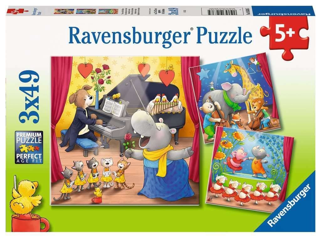 Детский пазл Ravensburger Animals on Stage 3 x 49 элементов для детей от 5 лет, фото №1