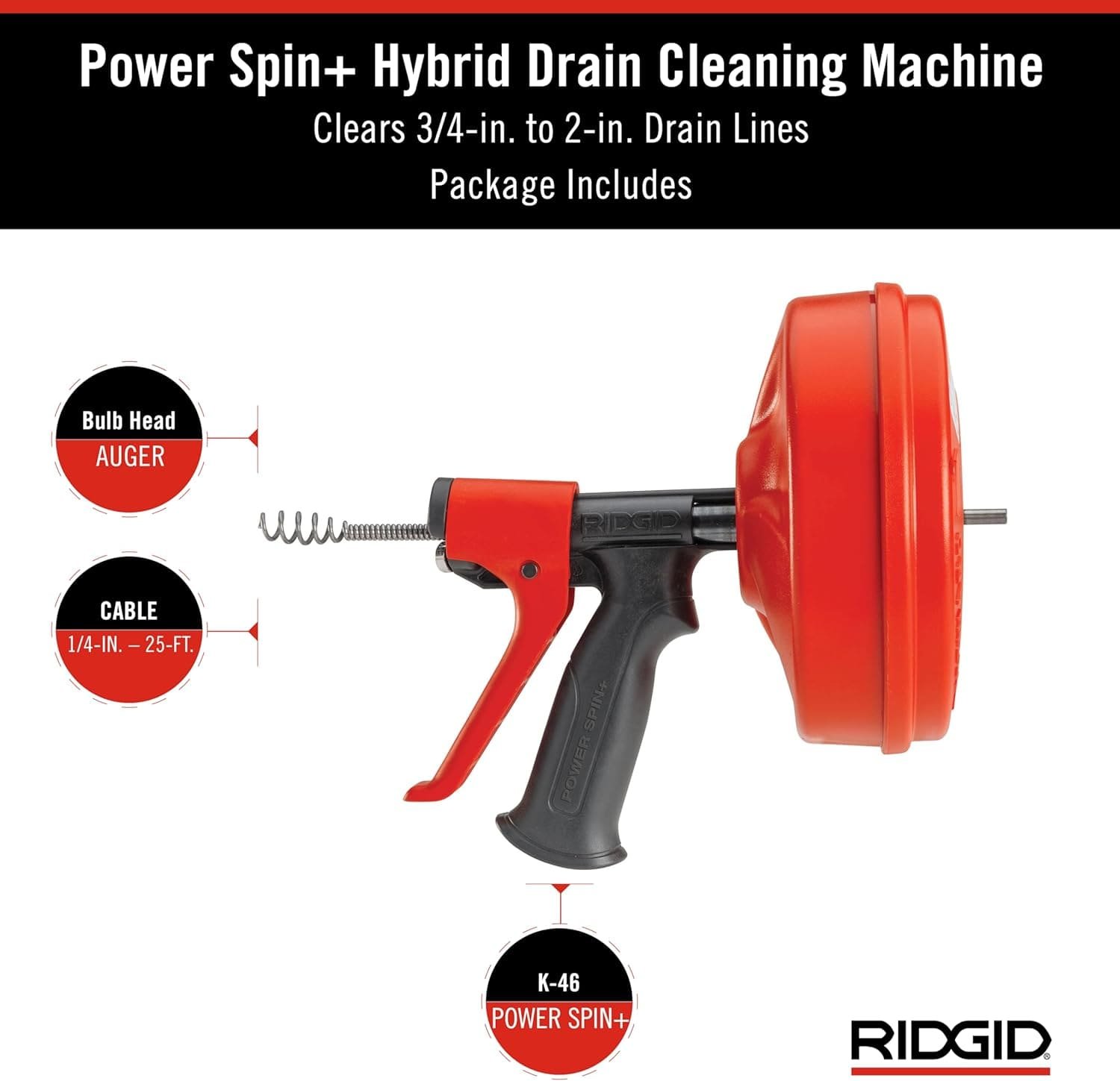 Чистящее средство для труб RIDGID POWER SPIN+ 57043 Black/Red, фото №8