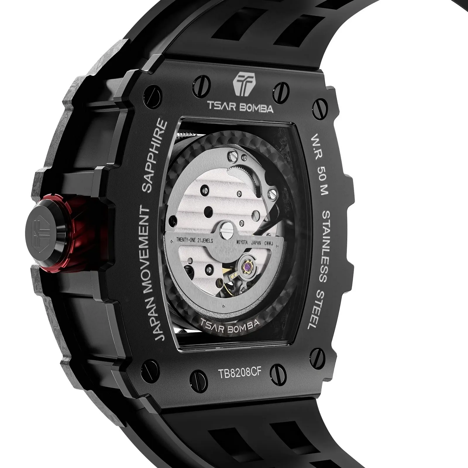 Механические часы мужские TSAR BOMBA Автоматические Японский механизм Сапфировое стекло 50 м Водонепроницаемые Силиконовый ремешок TB8208, фото №2 Механические часы мужские TSAR BOMBA Автоматические Японский механизм Сапфировое стекло 50 м Водонепроницаемые Силиконовый ремешок TB8208, фото №2