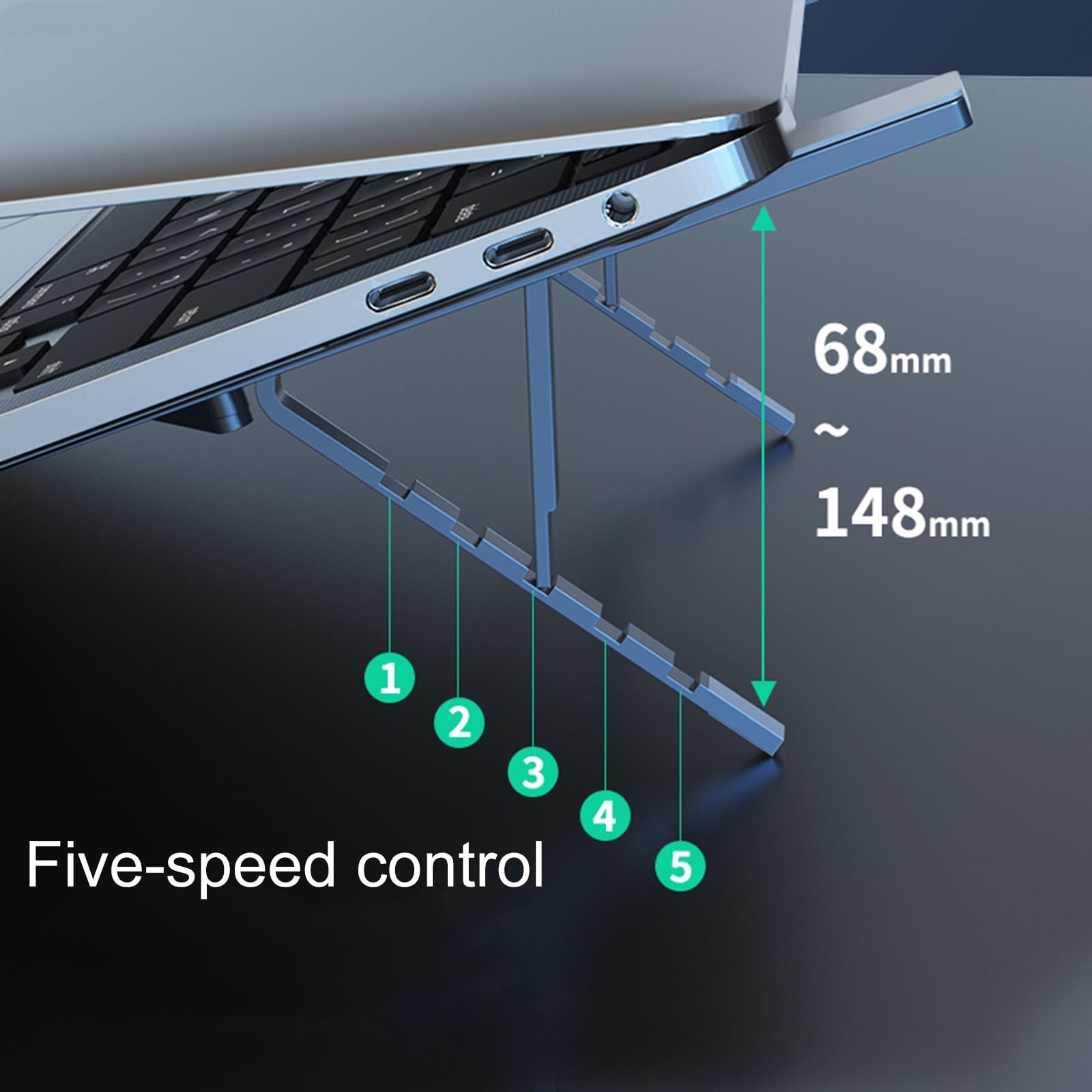 Регульована Підставка для Ноутбука 10-17,3 дюймів Алюмінієва з 5 Кутами Регулювання Подушка Силіконова Підкладка, фото №3