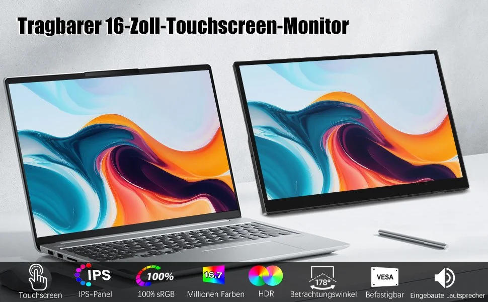 Монитор портативный сенсорный 16" Akntzcs HD-160 Full HD IPS 60 Гц, фото №9