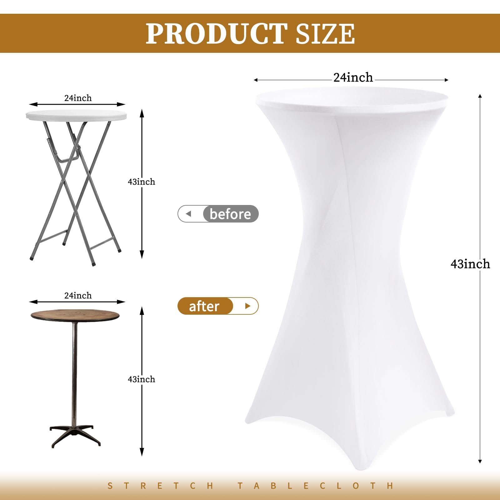 Набір із 3 чохлів для коктейльних столів Showgeous Stretch Bar Table Covers Еластичні Діаметр 60–65 см, фото №2