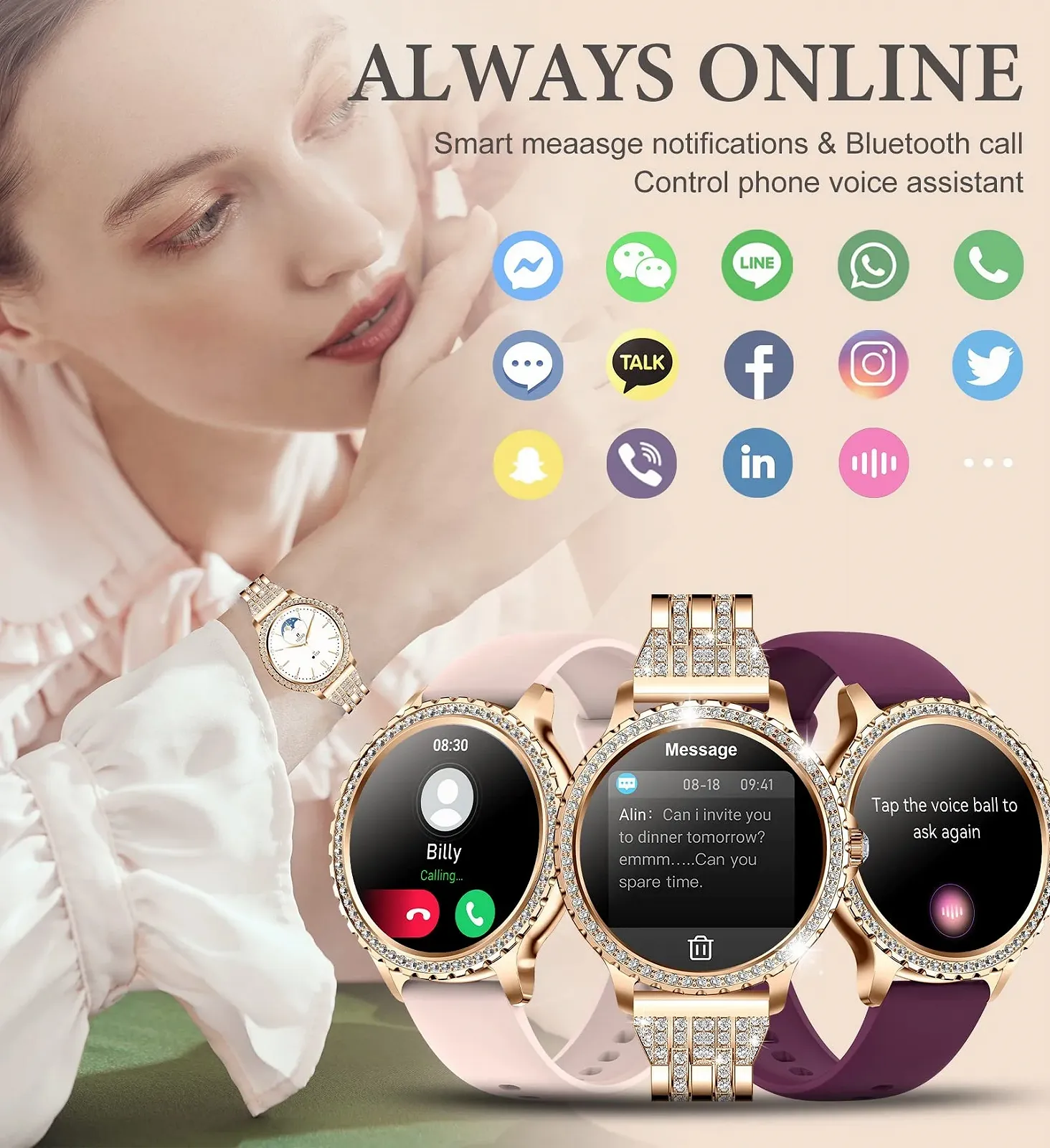 Смарт-годинник Iaret Жіночий Bluetooth 1,32 дюйма HD, фото №2