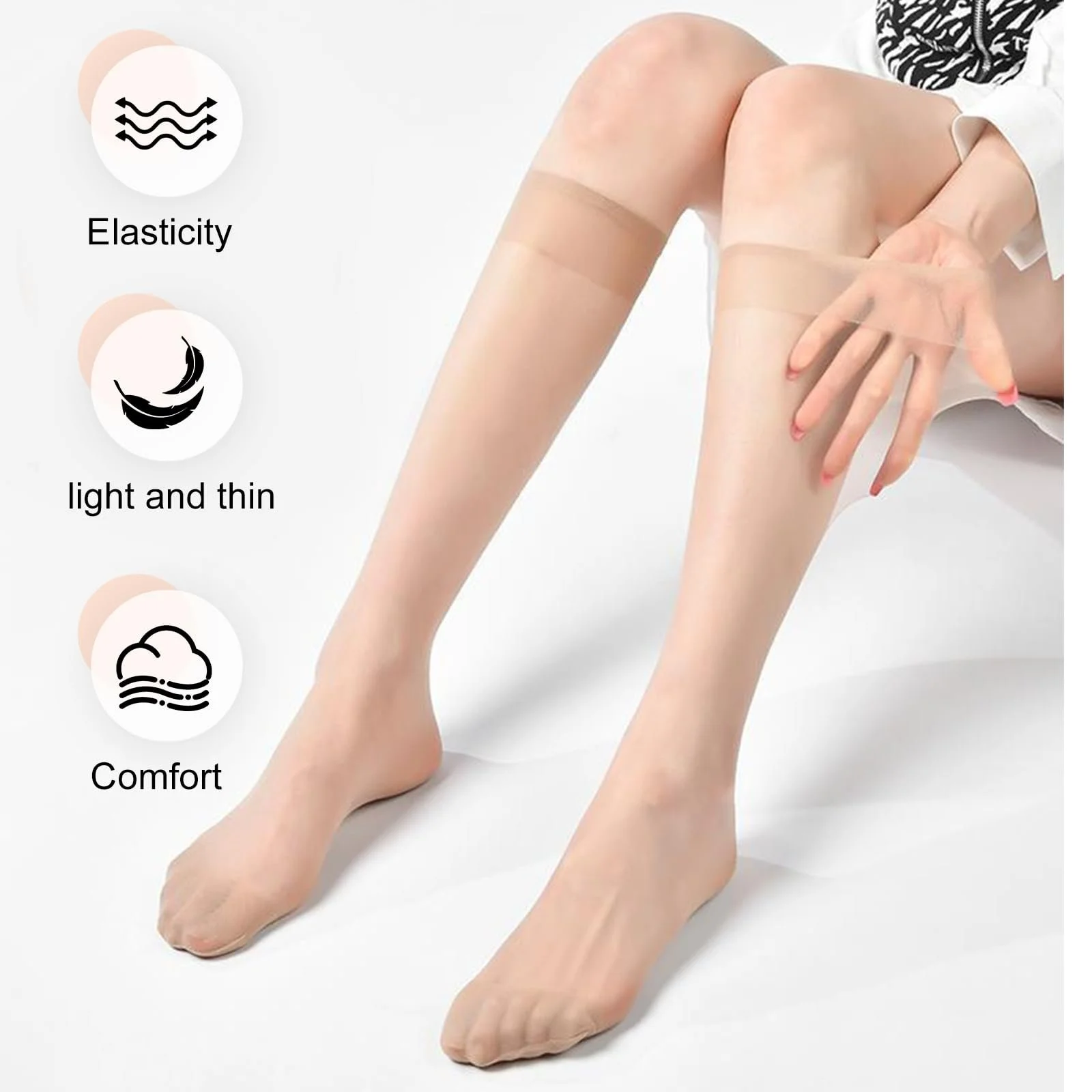 Гольфы SNDE Sheena15 Натуральный 5 пар, 15 ден, без давления, легкие, удобные, на каждый день, гладкий материал, один размер, фото №6