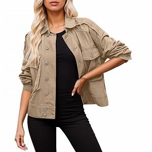 Джинсова куртка Generisch Oversize Authentics Жіноча Джинсова куртка Пальто Жіночий Длинний рукав Короткий верхній одяг з кишенями - Фото 1