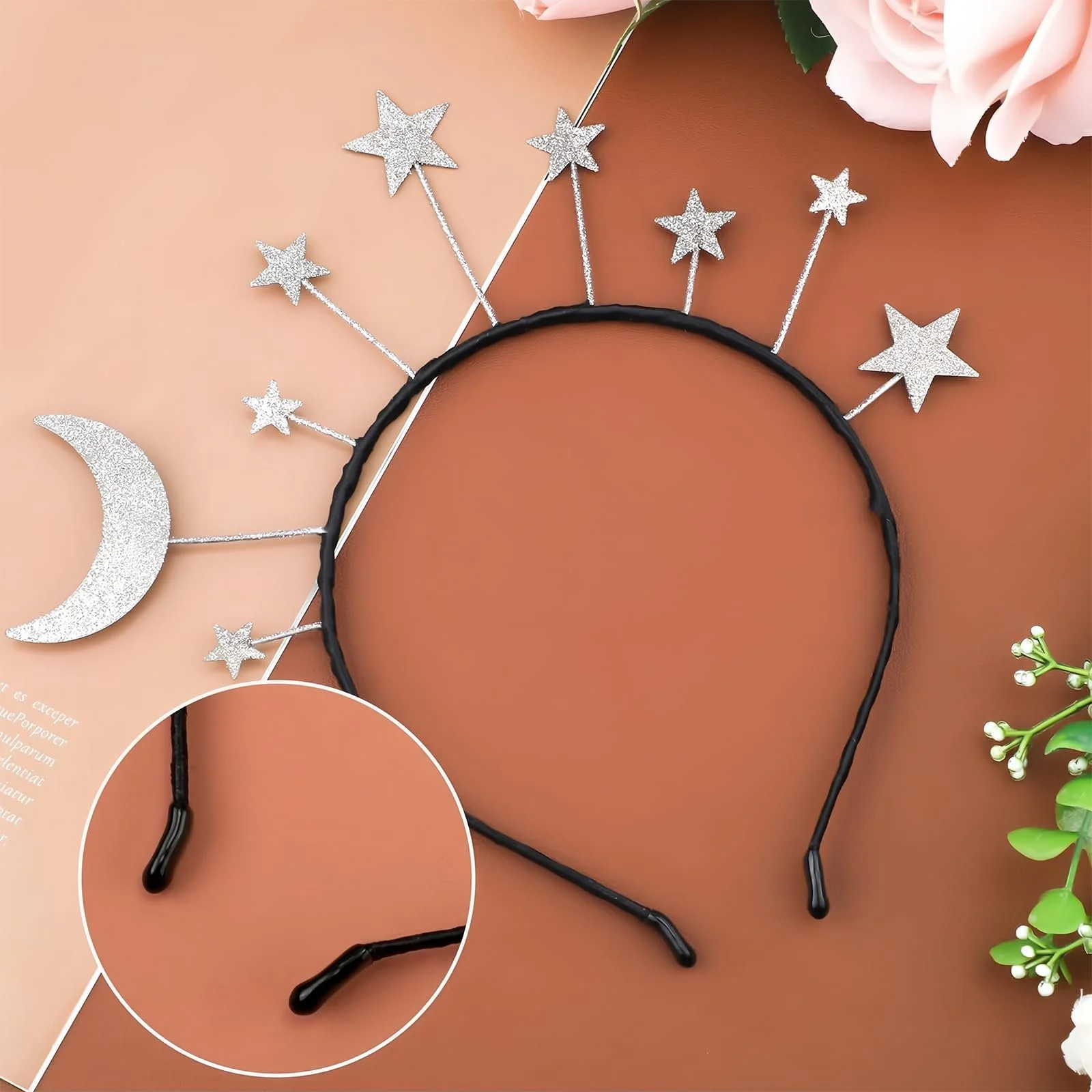Обруч для волосся зі зірками та місяцем, сріблястий, фото №3
