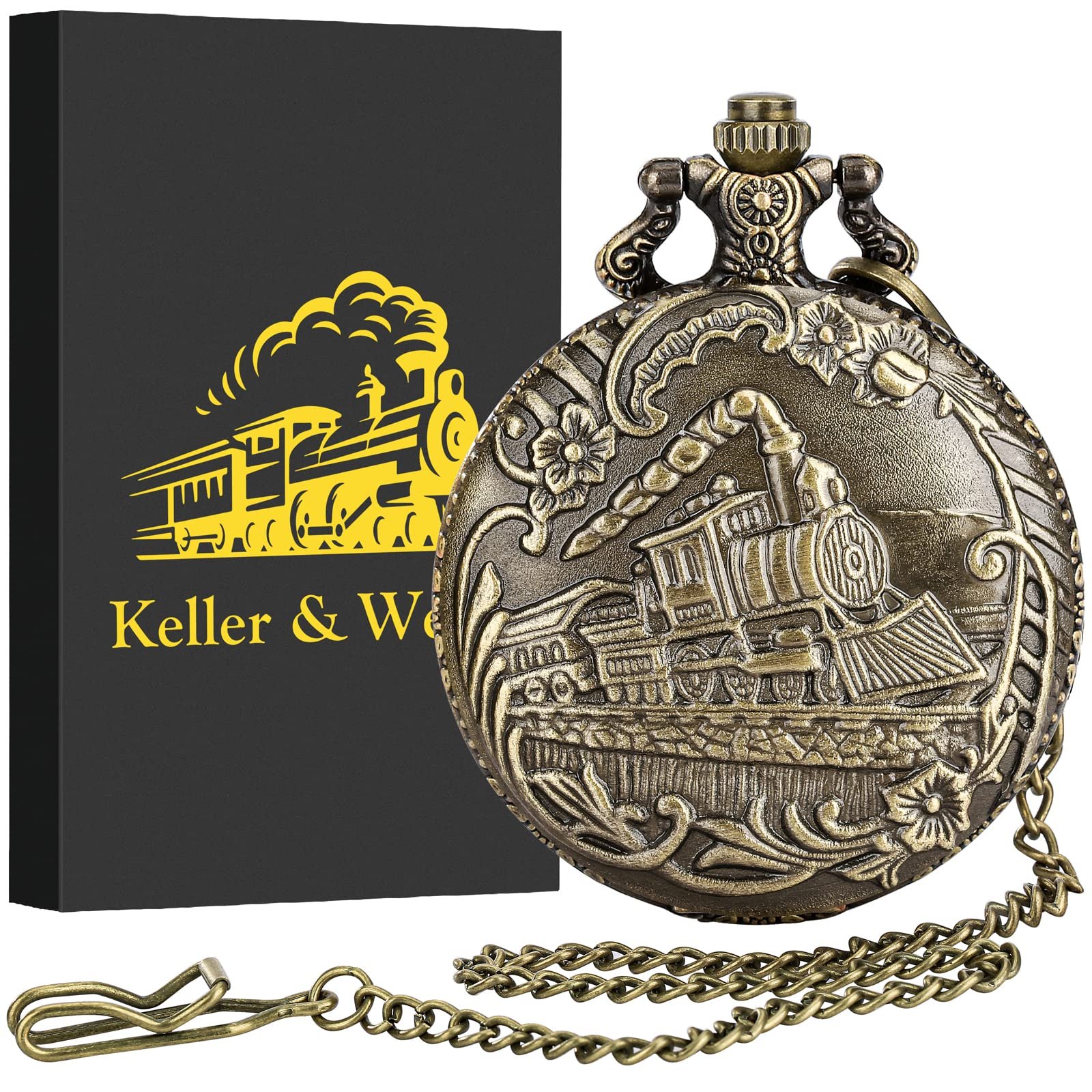 Вінтажні кишенькові годинники Keller & Weber для чоловіків, кишеньковий годинник FOB з ланцюжком, фото №3