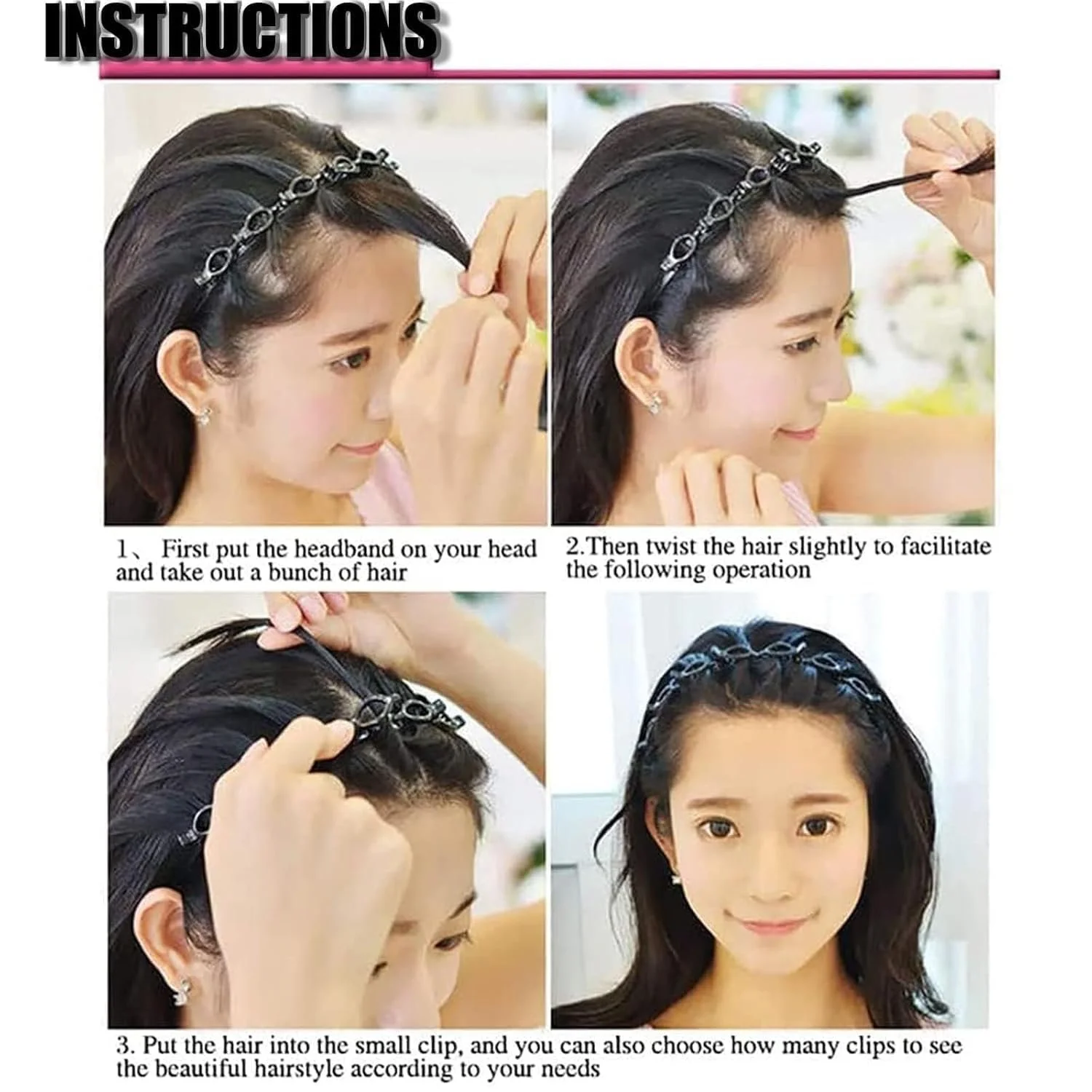 Обруч для волосся з подвійним чубчиком та 8 маленькими затискачами, фото №6