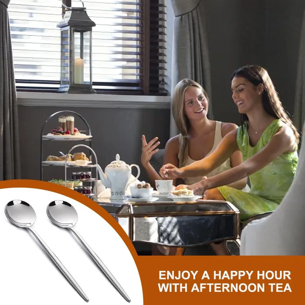 Набор чайных ложек из нержавеющей стали, 6 штук, серебряные маленькие круглые ложки, кофейные ложки из нержавеющей стали, изысканная полированная ложка для эспрессо, десертная ложка, мини-ложки для чая, фото №7