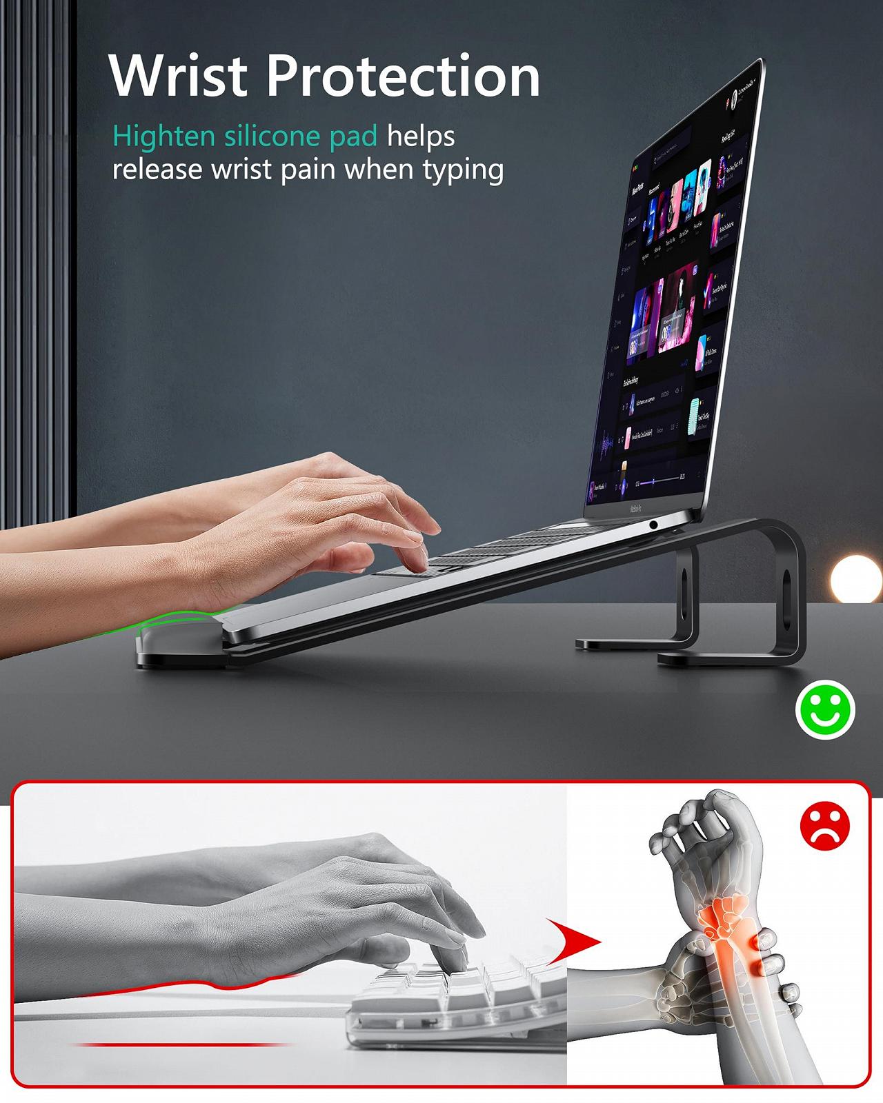 Подставка для ноутбука алюминиевая с подставкой для запястья эргономичная съемная держатель для ноутбука совместима со всеми ноутбуками 10-17 дюймов, фото №2 Подставка для ноутбука алюминиевая с подставкой для запястья эргономичная съемная держатель для ноутбука совместима со всеми ноутбуками 10-17 дюймов, фото №2