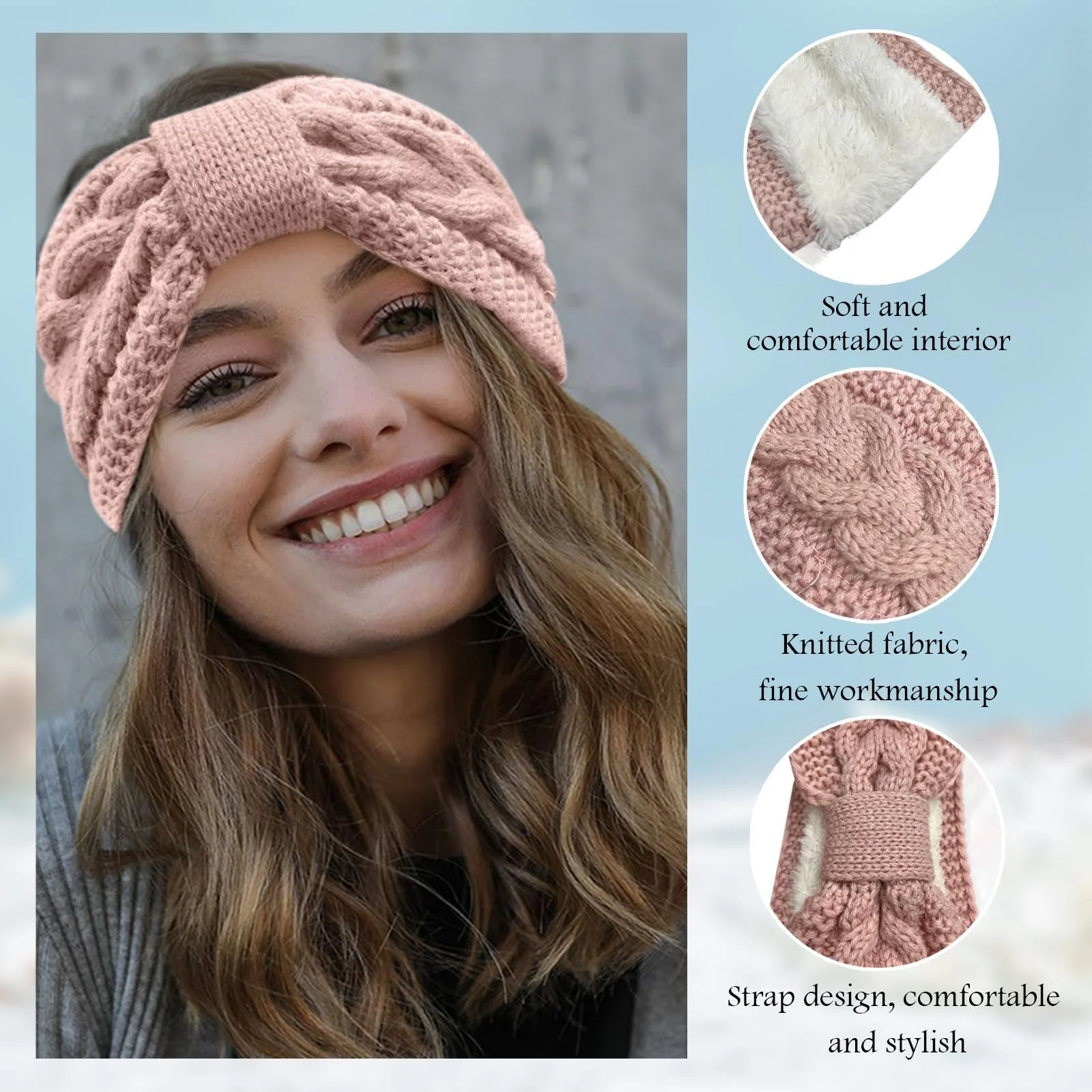 В'язана пов'язка на голову для жінок (2 шт. в упаковці), фото №3