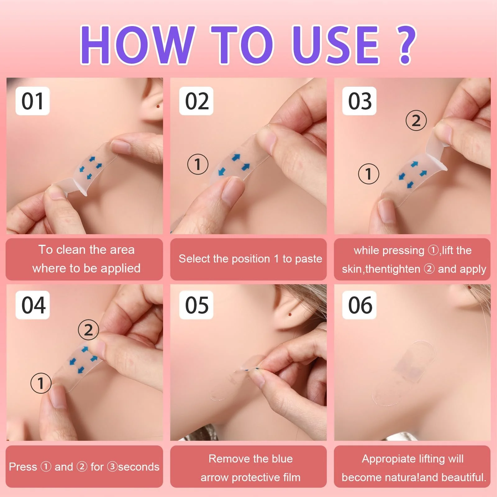 Стрічки для підтяжки обличчя Gjinxi Наліпка для підтяжки обличчя Невидима V-подібна (120 штук в упаковці), фото №5