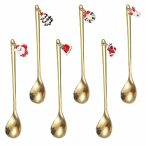 Набор столовой посуды Ложка для смешивания кофе Рождественская 6 предметов Бренд отсутствует Серия отсутствует Модель отсутствует С рождественской подвеской Нержавеющая сталь Золотой - Фото 1