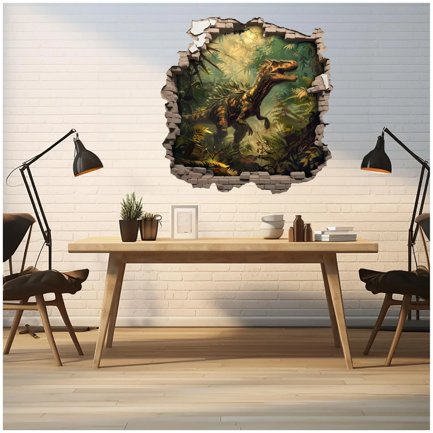 Наклейка на стену Samunshi Трещина с динозавром Велоцираптором 70 x 70 см, фото №3