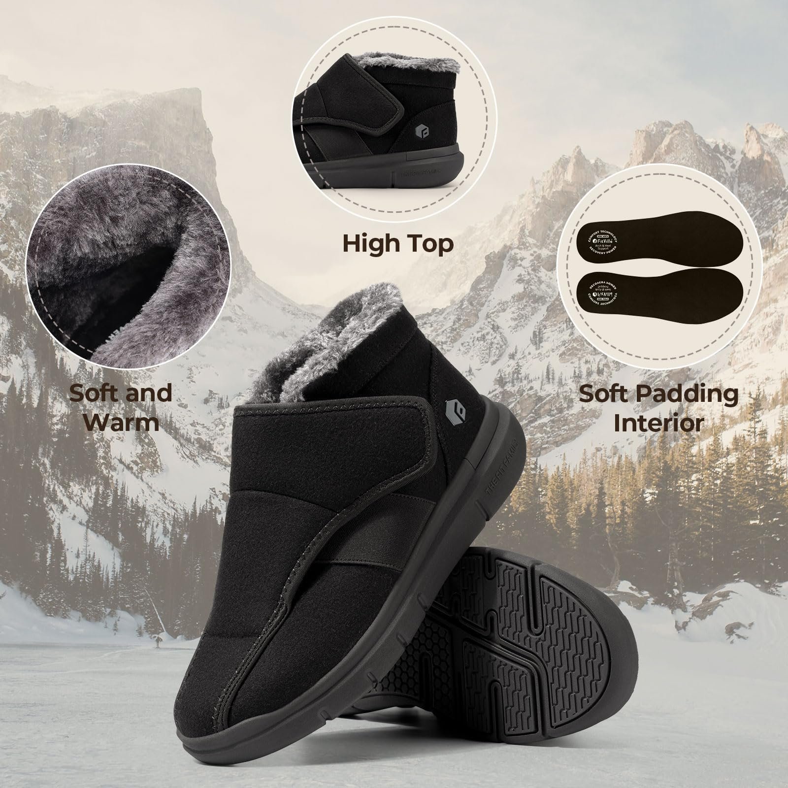 Чоботи FitVille Extra Wide Shoes Чоловічі Зимові Застібка на липучці, фото №2