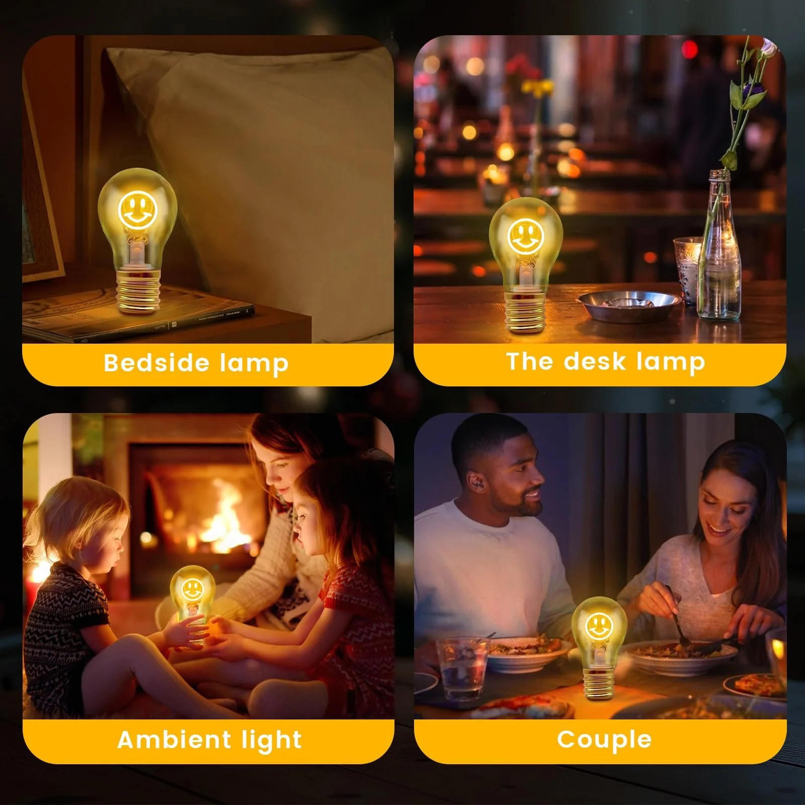 Настільна лампа Smile LED Форма лампочки Акумуляторна USB 3 рівні яскравості Жовтий, фото №6