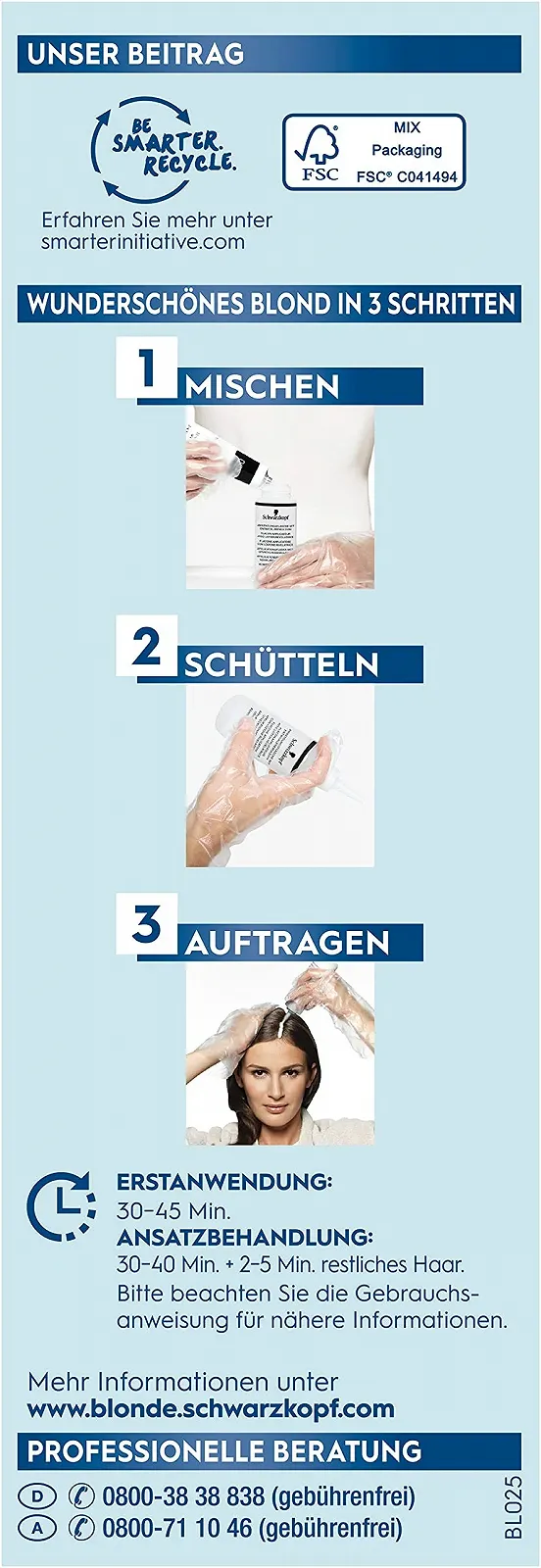 Фарба для волосся Schwarzkopf Blonde Освітлюючий колір 10.25 Світлий полуничний блонд, Фарба для освітлення волосся, активована олією, до 4 рівнів, з системою HaptIQ, Без жовтого відтінку, 3 x 142 мл, фото №6