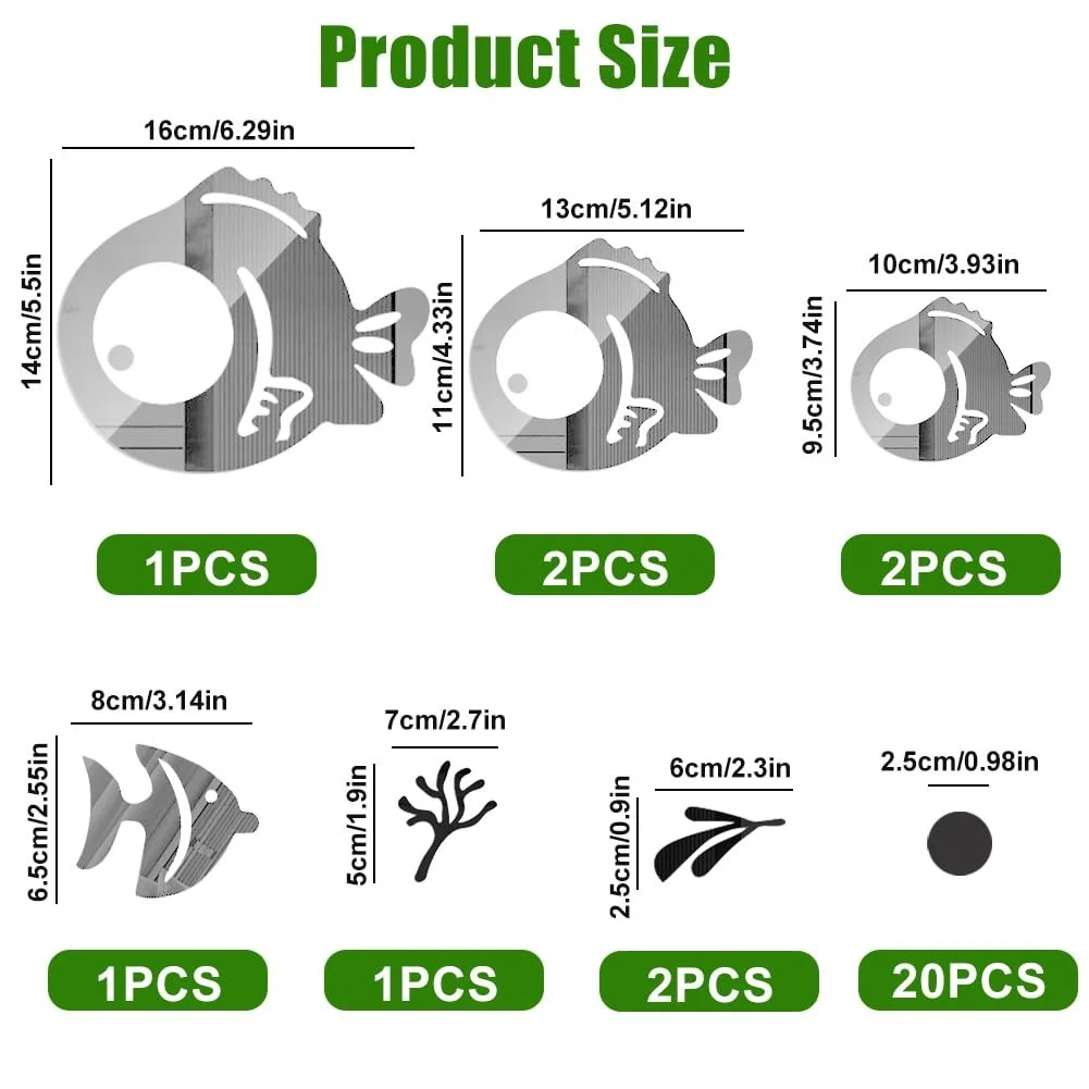 Акрилові дзеркальні наклейки на стіну Cute Fish and Bubbles 30 штук Silver, фото №7