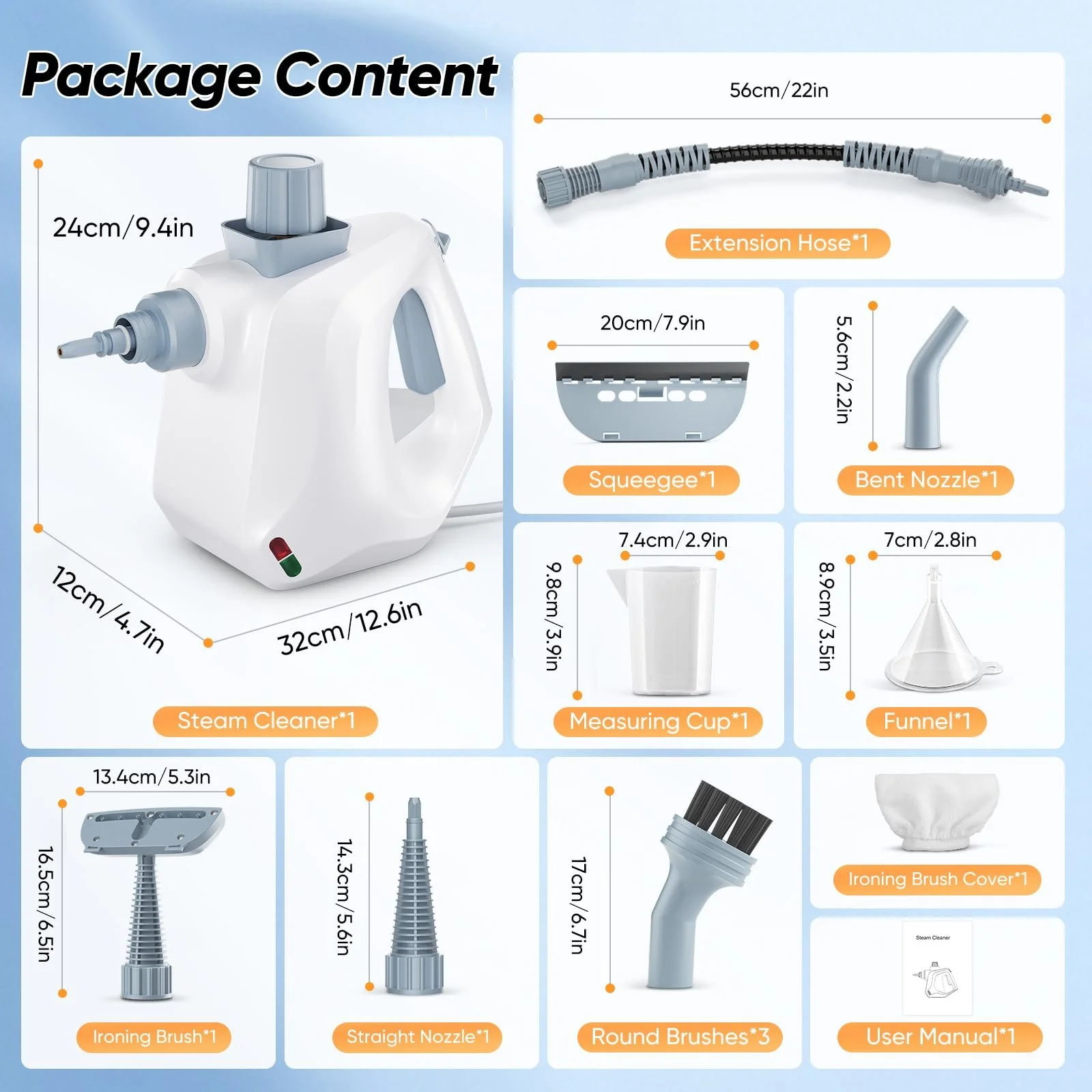 Пароочисник ручний 1000 W 3.2 Bar з 11 насадками, фото №9
