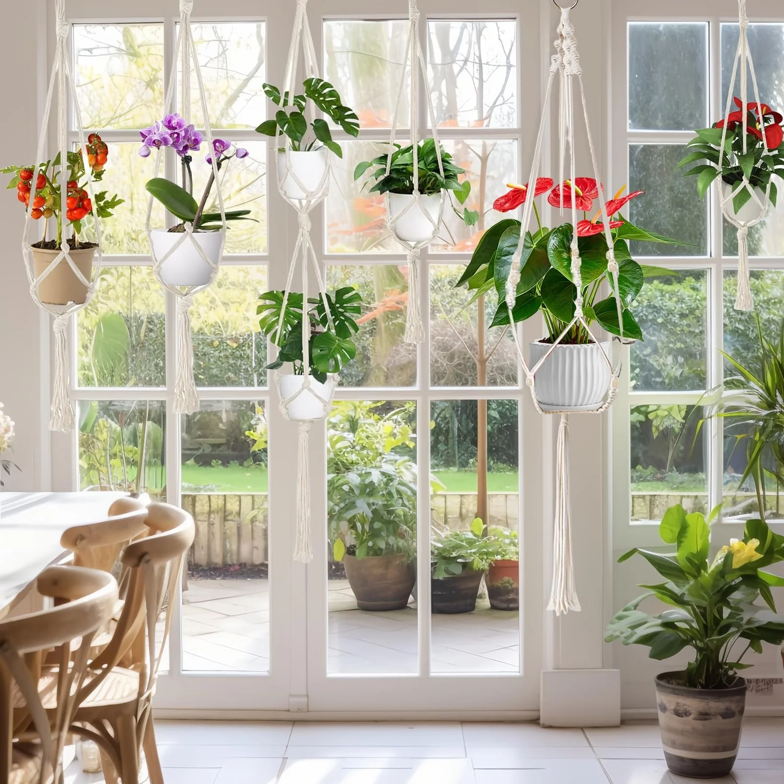 Подвесной кошик макраме набор 2 шт ручное плетение хлопок с 2 крючками, фото №5