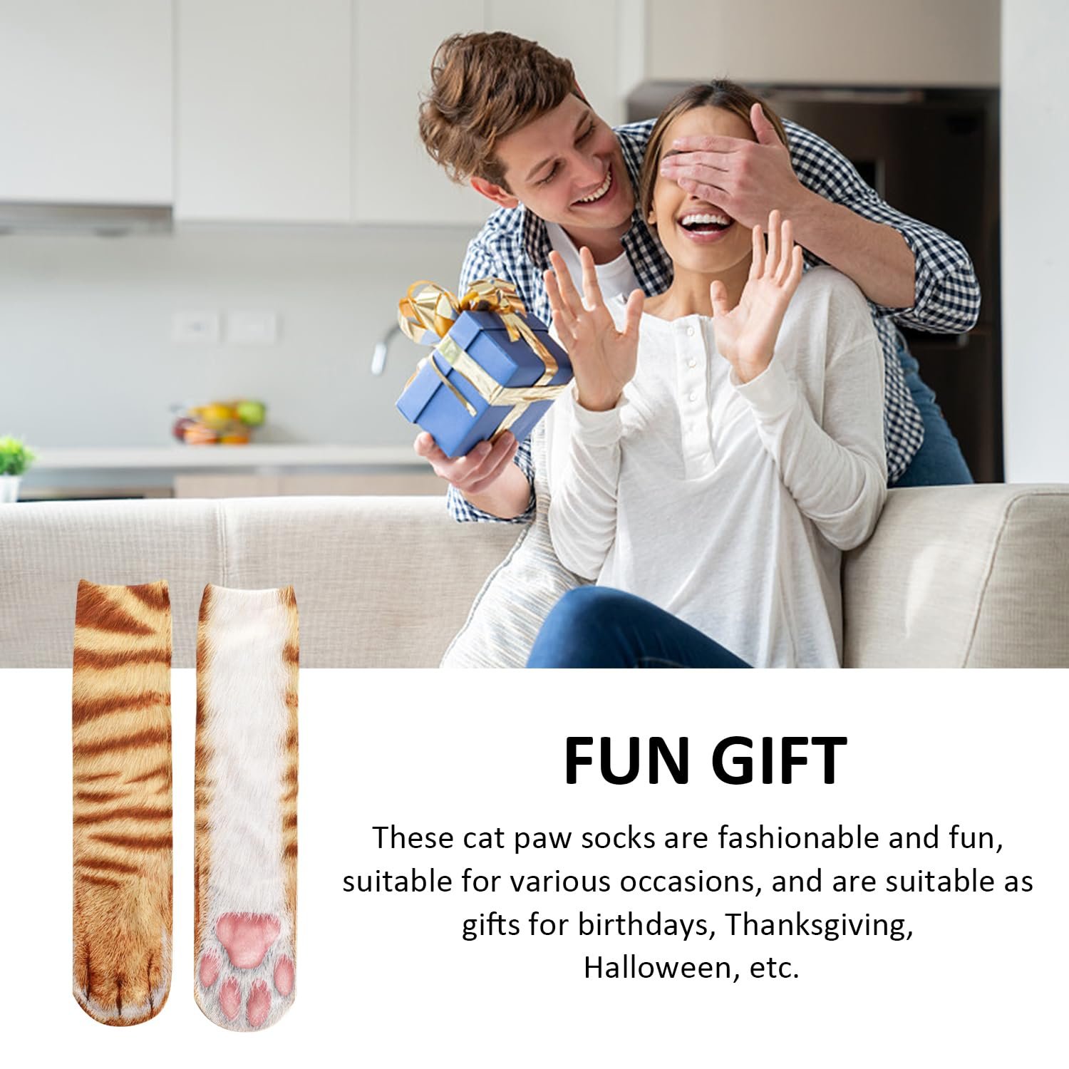 1 пара носков «Кошачья лапка», 3D мультяшные носки в форме животной лапы, теплые носки, носки для сна, креативные подарки для мужчин и женщин, фото №4
