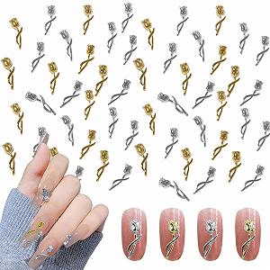 Квіти, Набір 60 шт, Золото Срібло для нігтів - Фото 1