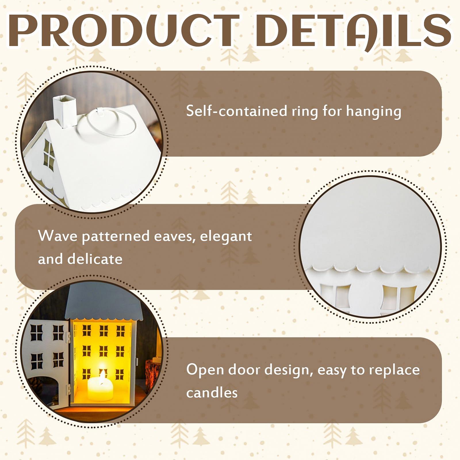 Підсвічник різдвяний металевий підсвічник для чайних свічок хатинка біла, фото №4 Підсвічник різдвяний металевий підсвічник для чайних свічок хатинка біла, фото №4