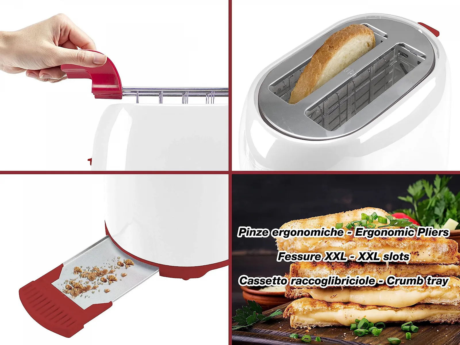 Тостер BEPER P101TOS100 з щипцями з нержавіючої сталі, 7 рівнів підсмажування, висувний піддон для крихт, 2 широкі слоти, фото №4