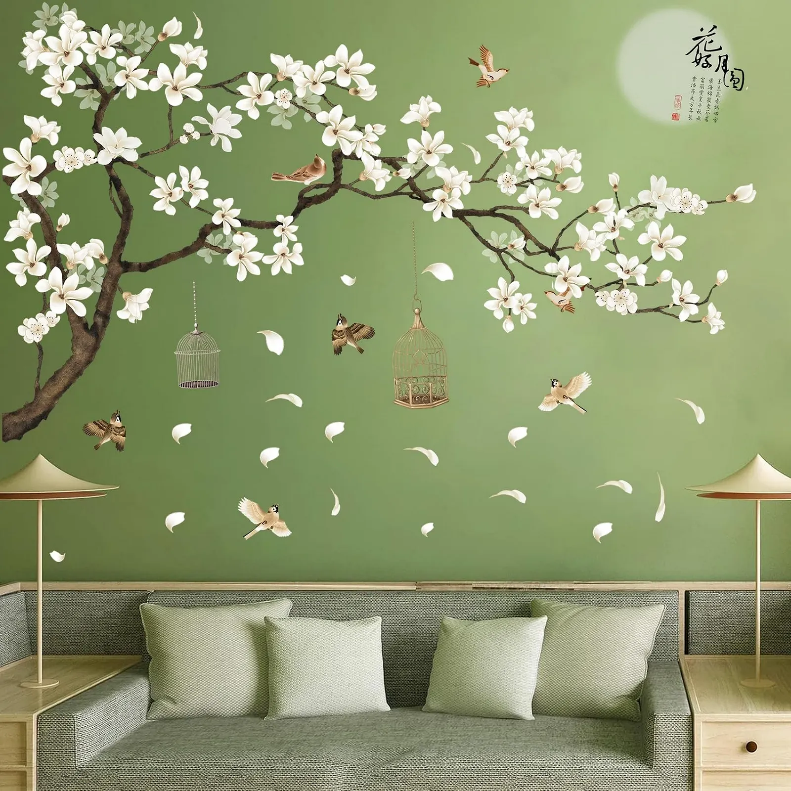 Наклейки на стіну HANLONGYU Квіти Дерево Птахи 127 x 188 см Білий, фото №4