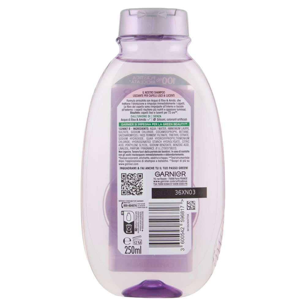 Шампунь G. Ultra Dolce Infuso di Acqua di Riso & Amido Сухий рис Інфузія для згладжування волосся 3 x 250 мл, фото №2