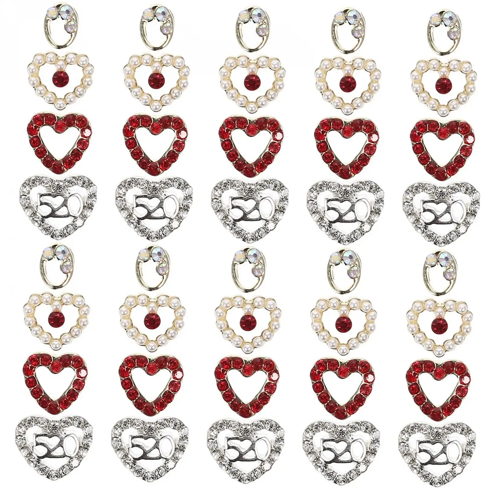 Украшения для ногтей Coheali, набор 4 шт., подвески-сердечки, стразы, 40 шт. * 4, фото №7