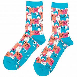 Шкарпетки Жіночі Cat з принтом котів Blue Pink Orange Бавовна - Фото 1